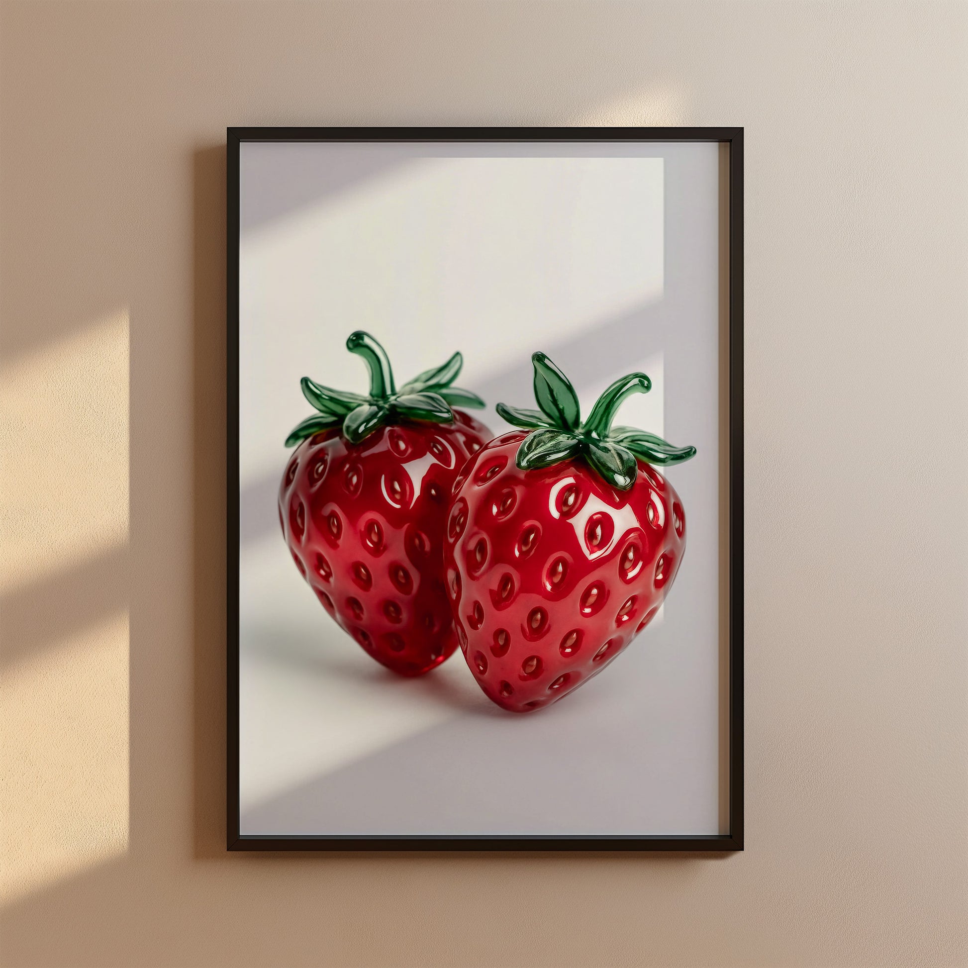 Glaserdbeeren Poster – Modernes Wandbild, Glas Kunstprint, Stillleben mit Erdbeeren