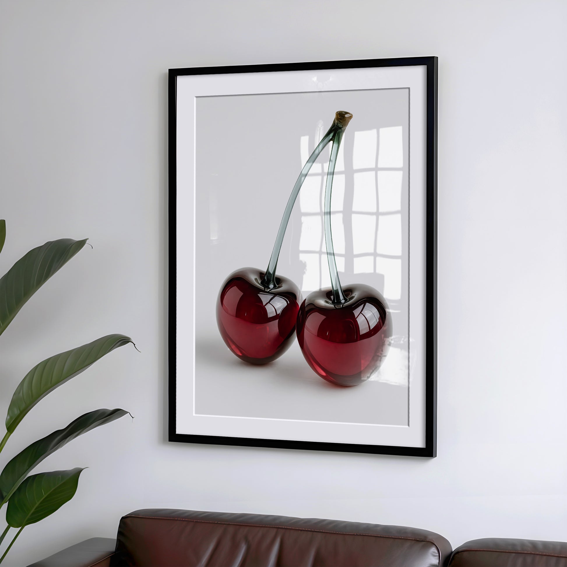 Glaskirschen Poster – Modernes Wandbild, Glas Kunstprint, Stillleben mit Kirschen
