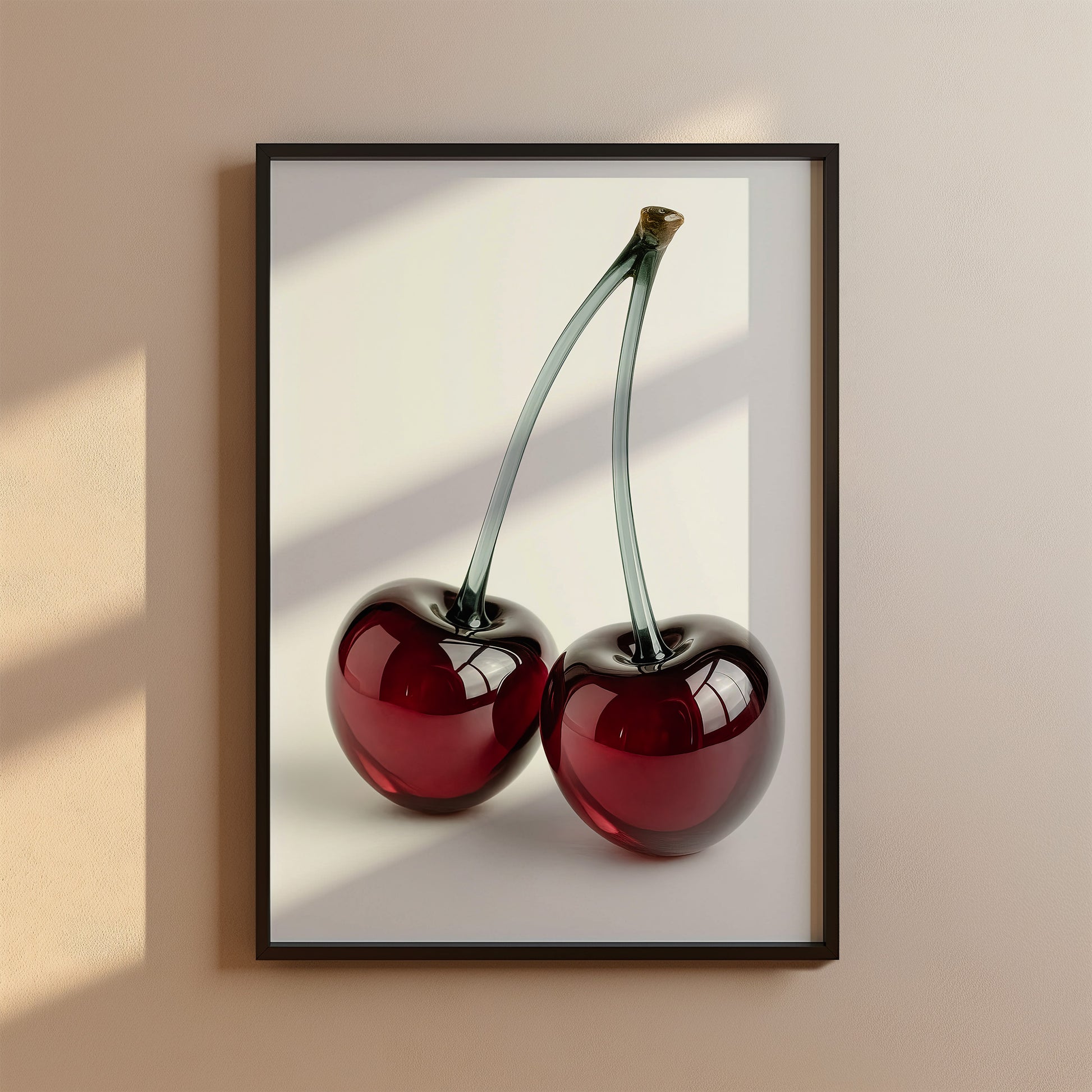 Glaskirschen Poster – Modernes Wandbild, Glas Kunstprint, Stillleben mit Kirschen