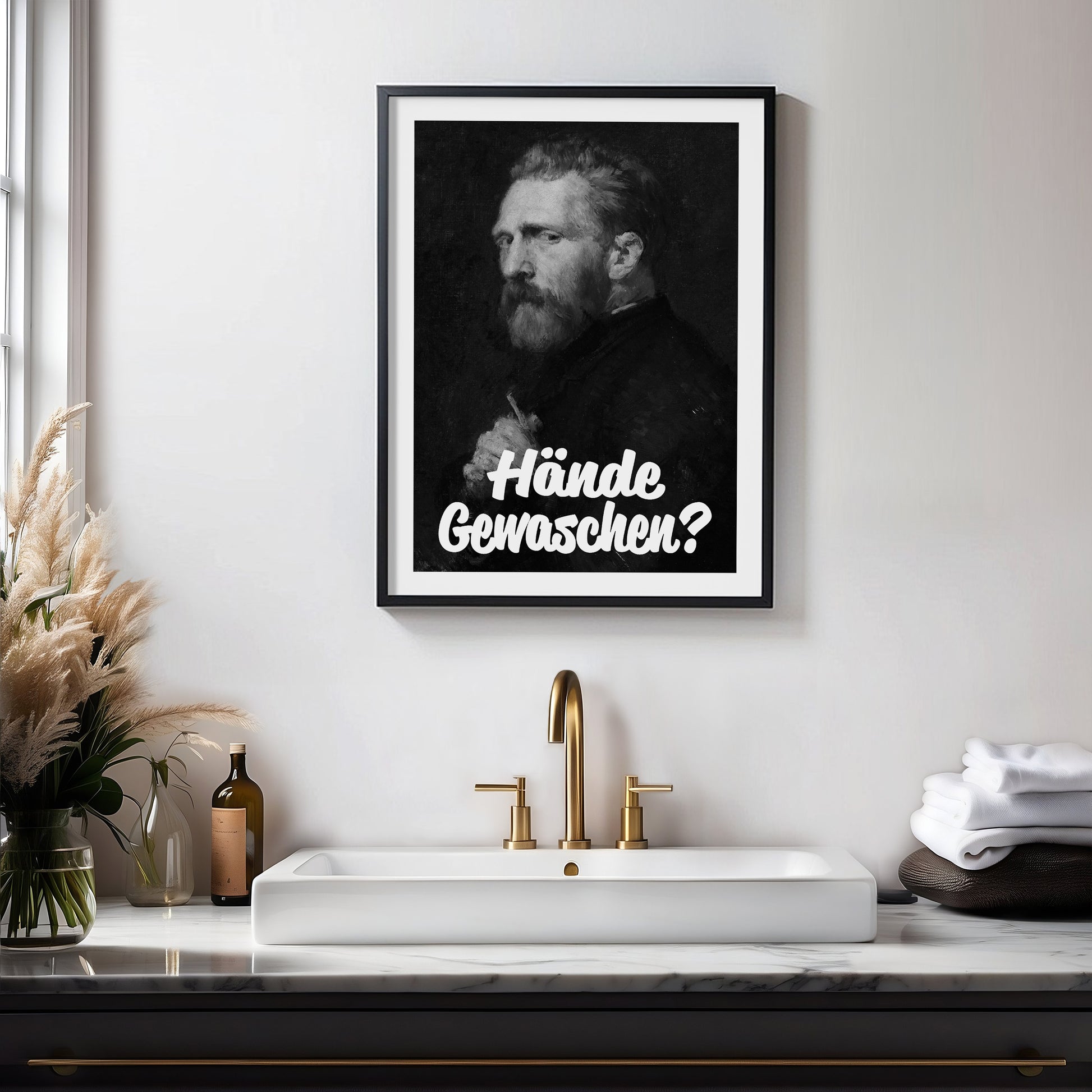 Hände gewaschen Poster Badezimmer Bild Schwarz Weiß Vintage Print Toiletten Poster Gäste WC Deko Geschenk Hauskauf Einweihungsparty Art Deco