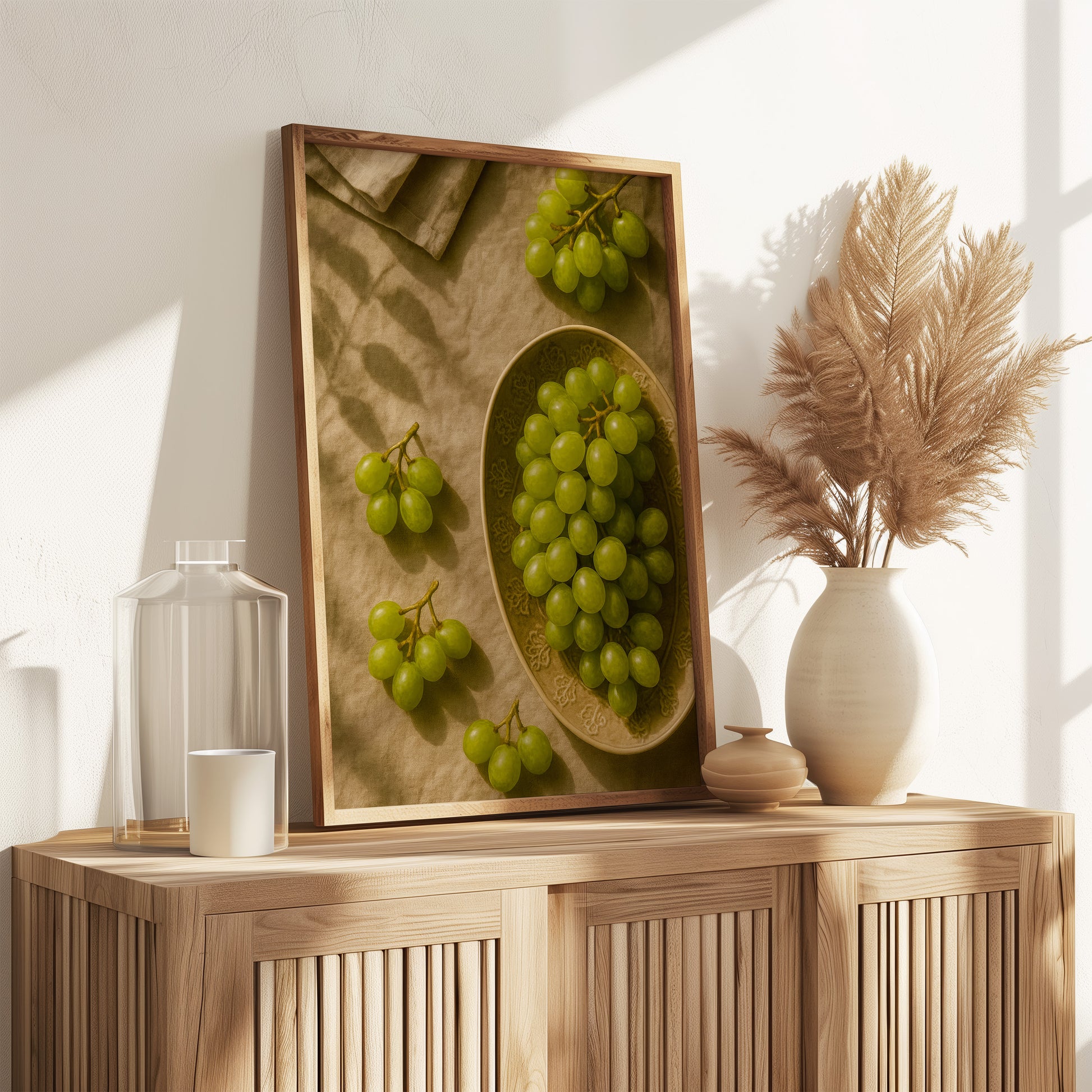 Küchenposter Weintrauben Stillleben - Esszimmer Bild - Vintage Kunst Gemüsegarten