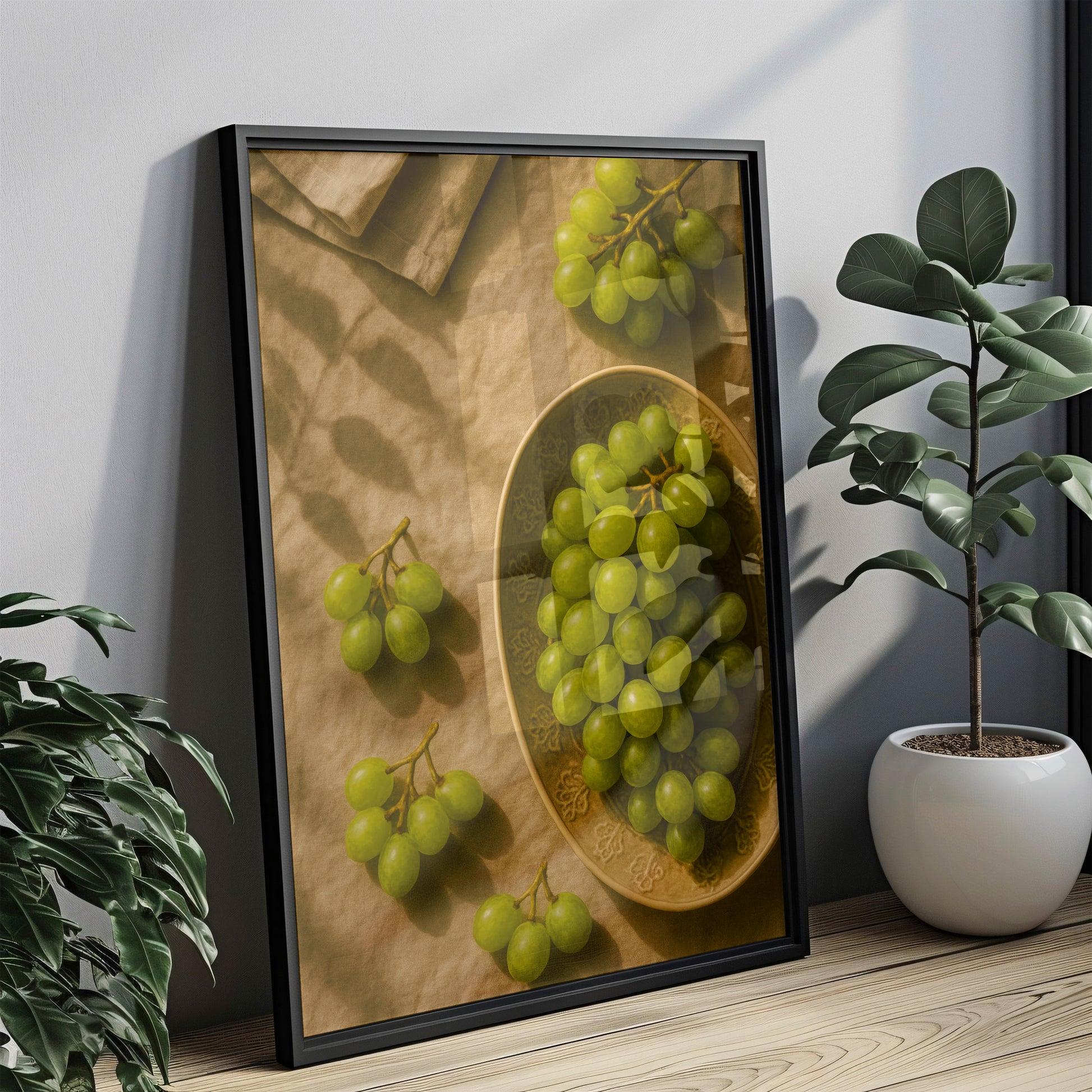 Küchenposter Weintrauben Stillleben - Esszimmer Bild - Vintage Kunst Gemüsegarten