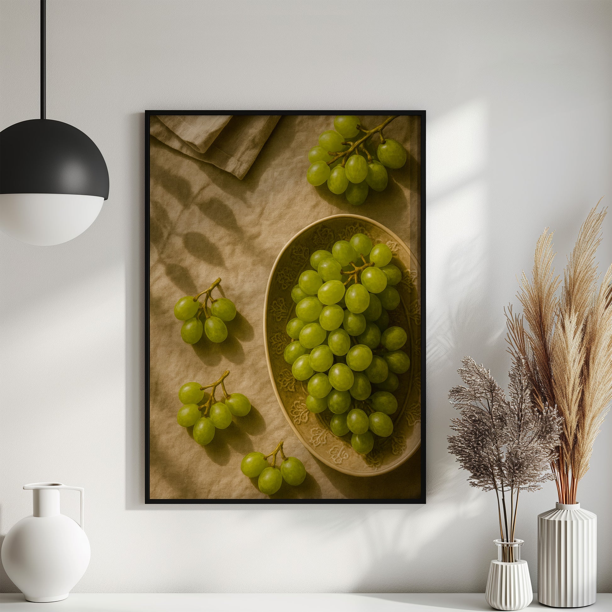 Küchenposter Weintrauben Stillleben - Esszimmer Bild - Vintage Kunst Gemüsegarten