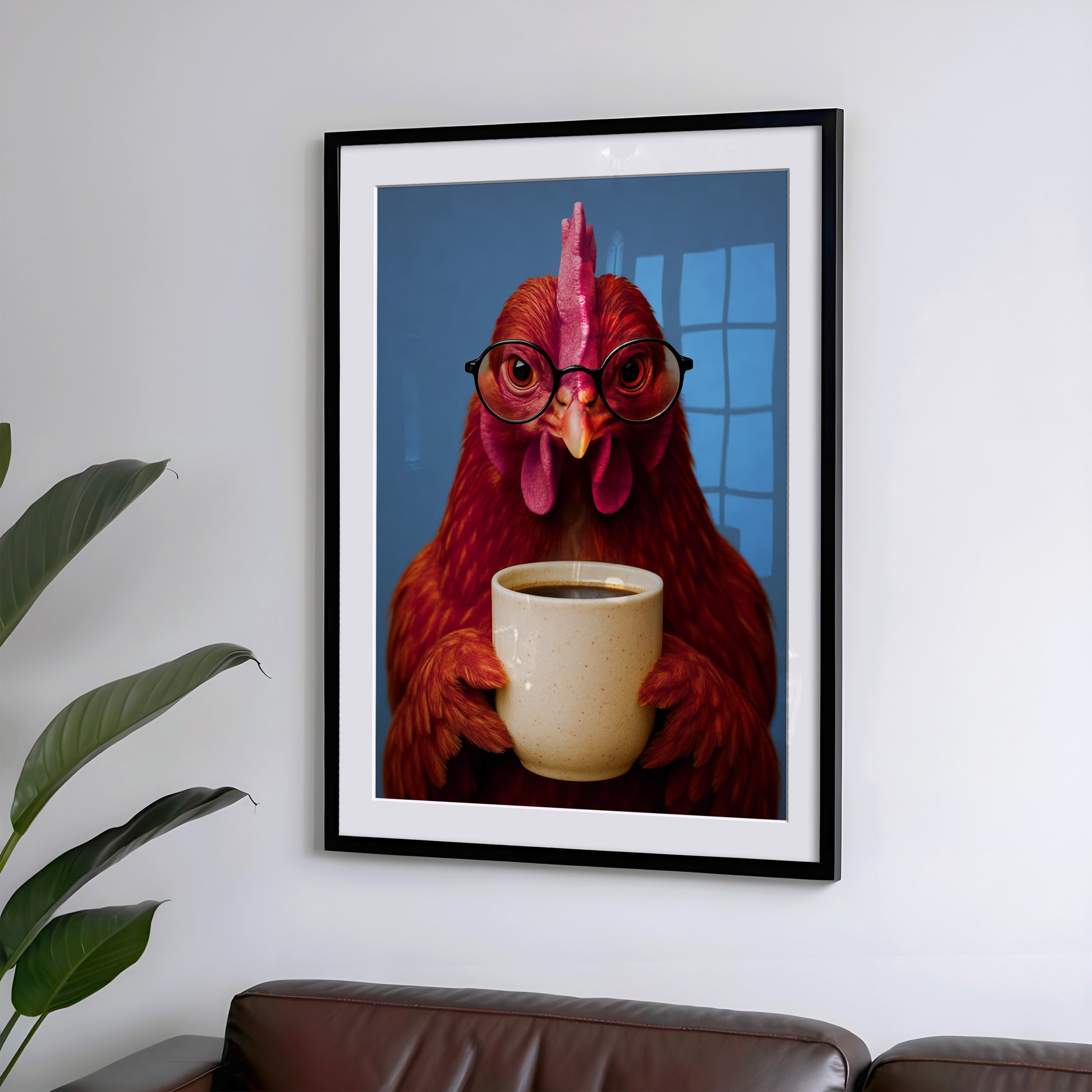Poster Esszimmer Bild Huhn trinkt Kaffee Geschenk Hausbau, Küchen Deko
