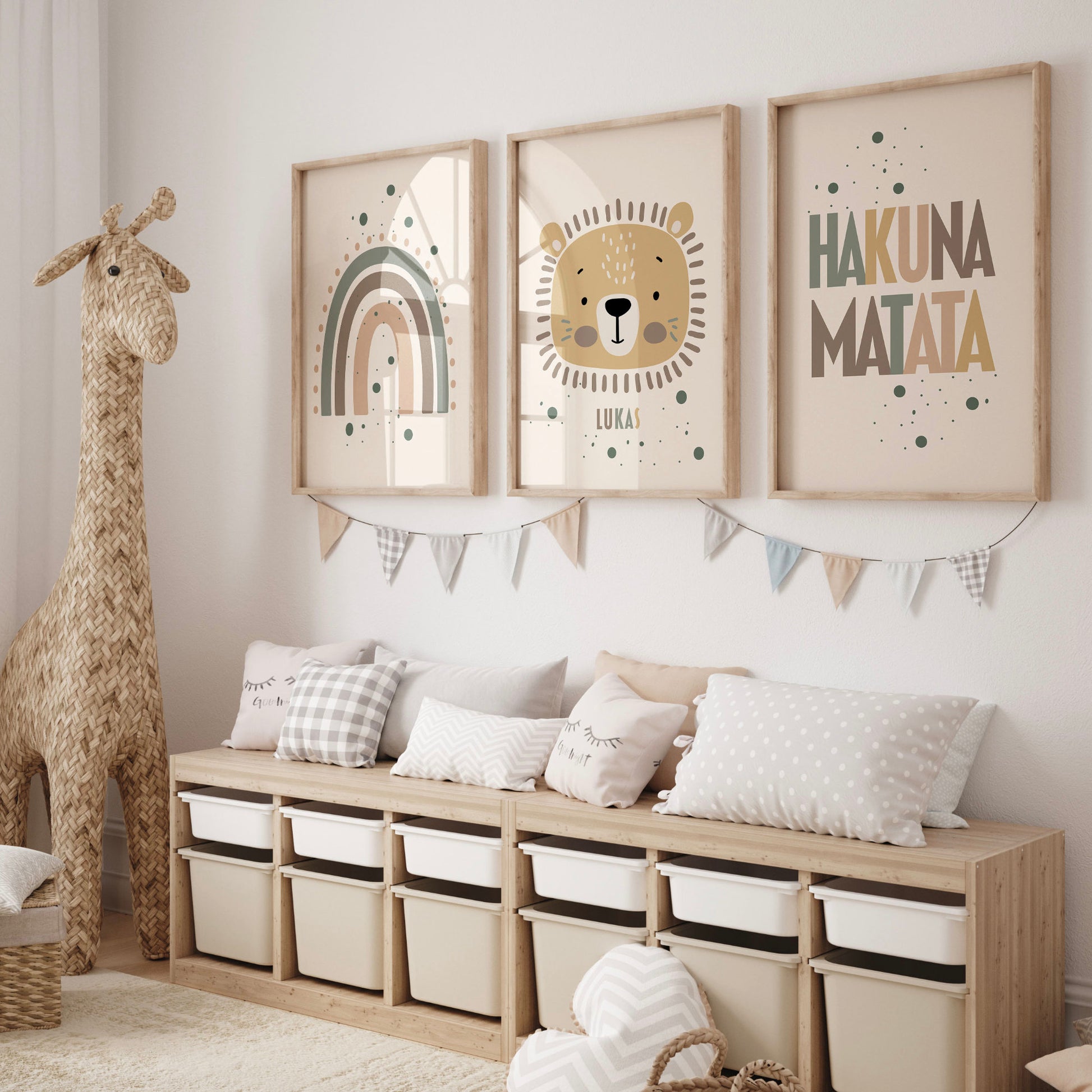 Kinderzimmer Poster Löwe, Regenbogen, Hakuna Matata Boho Prints Personalisiert