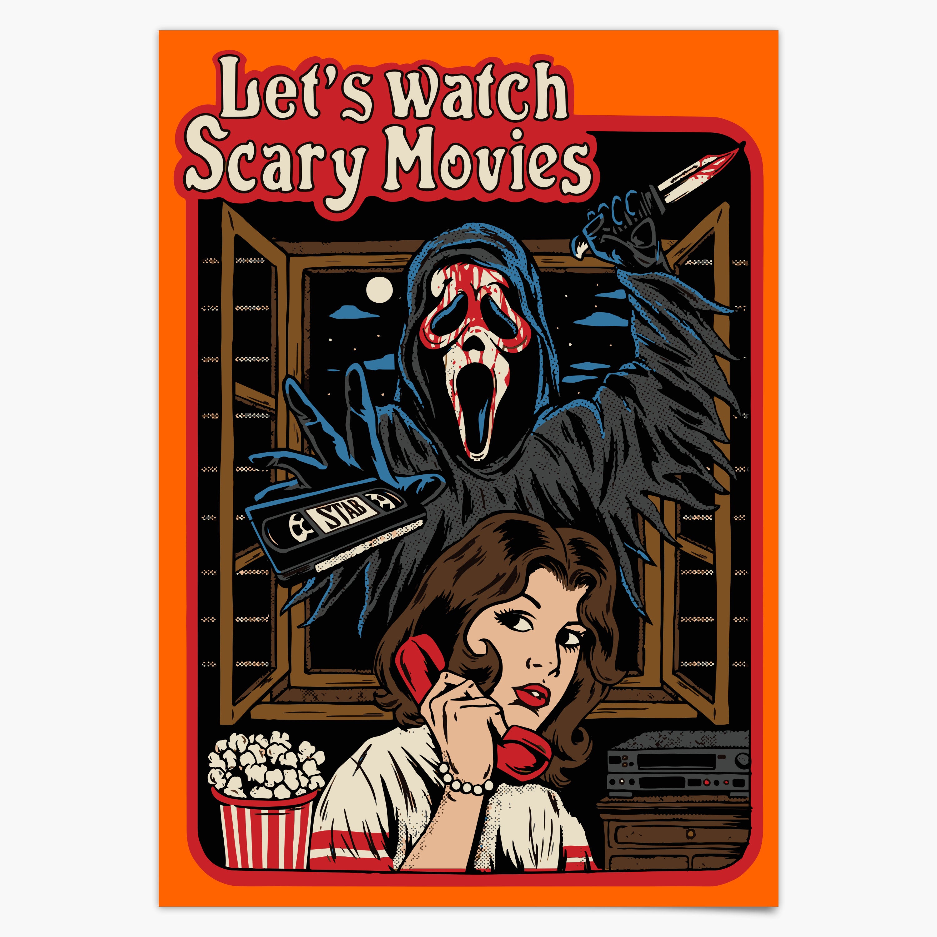 Halloween Poster Lets Watch Scary Movies Horror Poster Print Retro Movie Poster Wohnzimmer Drucke Scream Art Kunstdruck