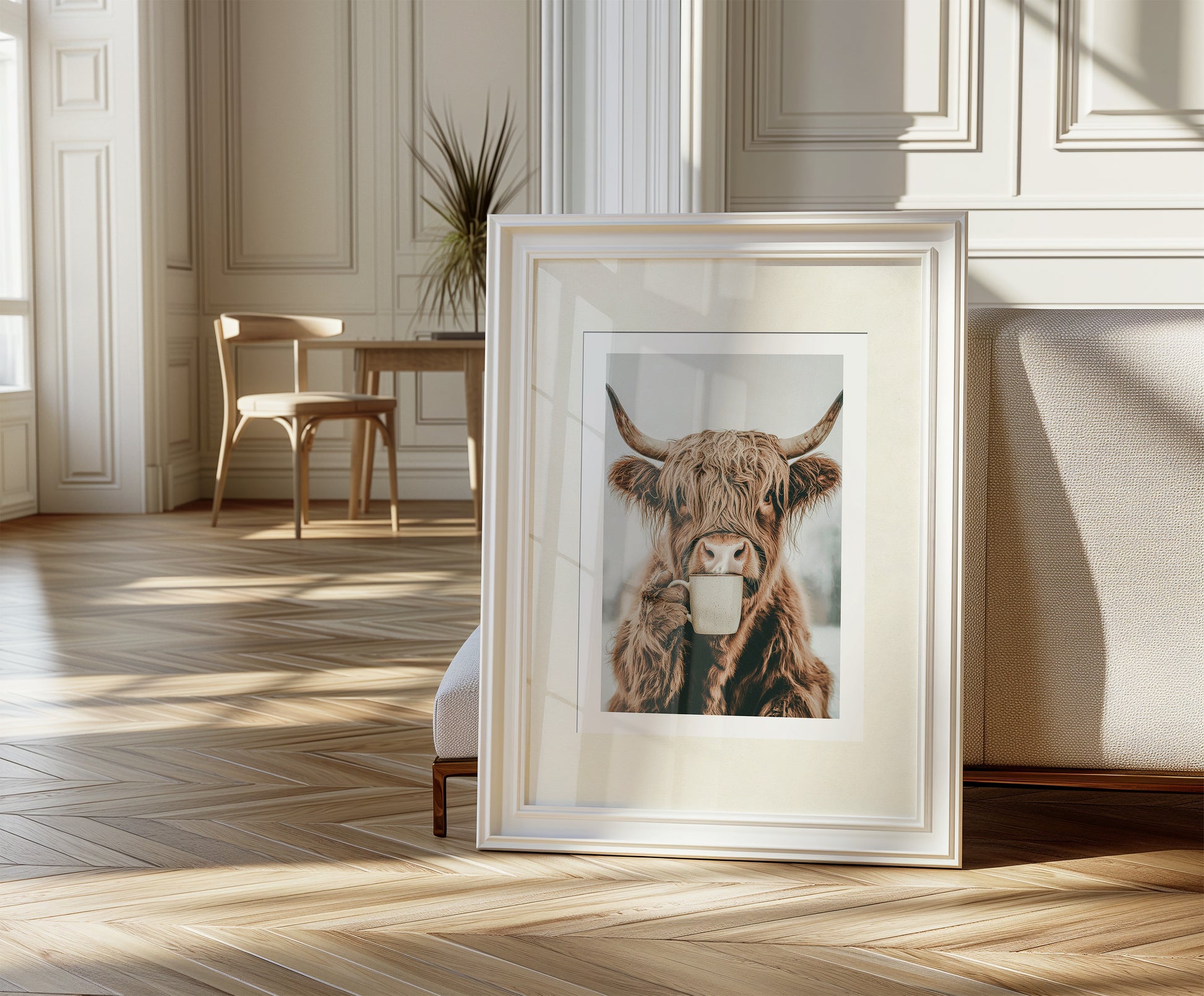 Küchen Prints Kaffeeposter Highland Kuh Trinkt Kaffee Esszimmer Bild Küchen Poster Küchen Deko Wand Kaffee Geschenk Umzug Highland Cow