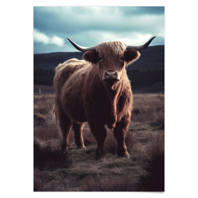 Kuh Poster Highland Kuh Bild Wohnzimmer Poster Kuh auf Wiese Highland Cow Wohndeko Art Deco Landhausstil Wanddekoration