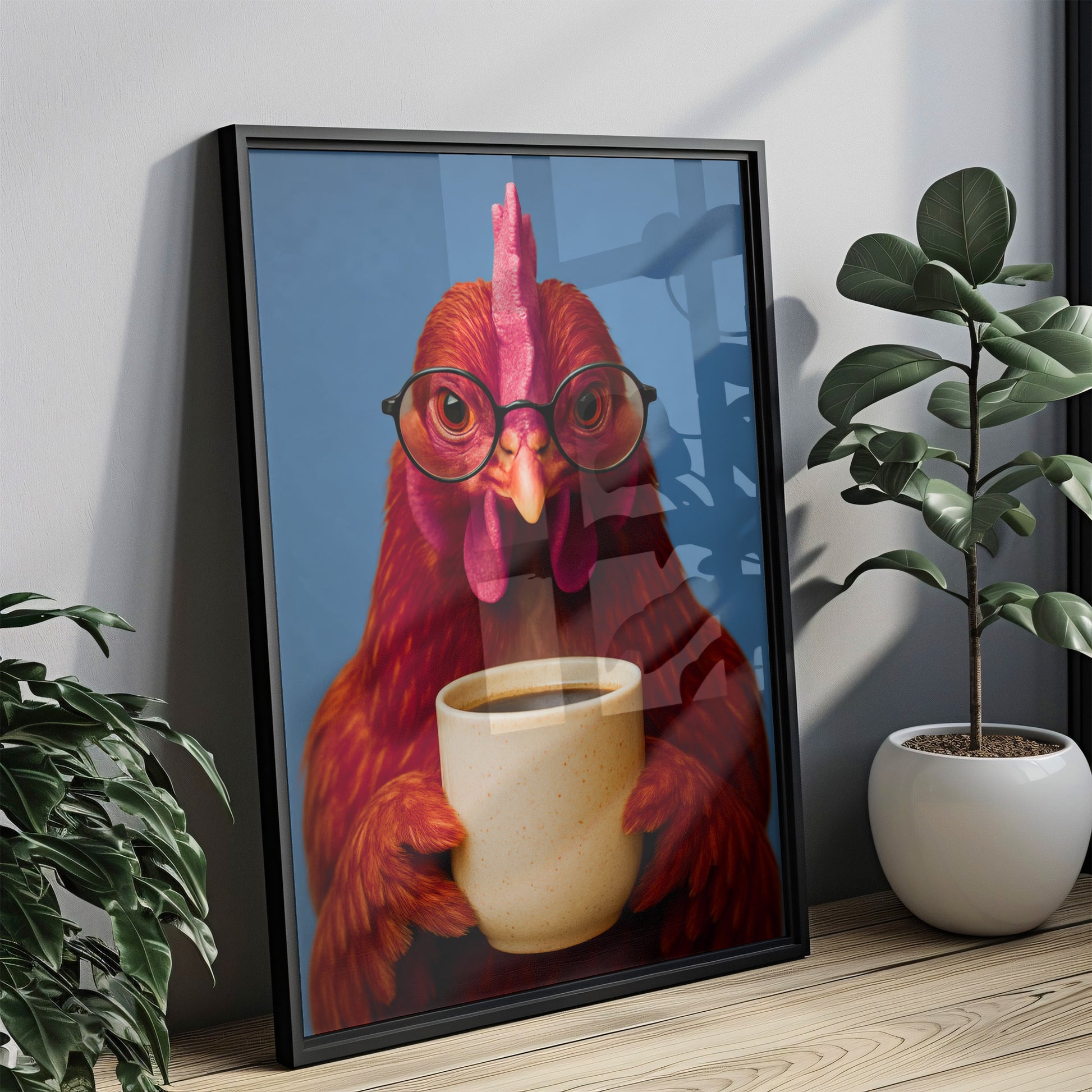 Poster Esszimmer Bild Huhn trinkt Kaffee Geschenk Hausbau, Küchen Deko