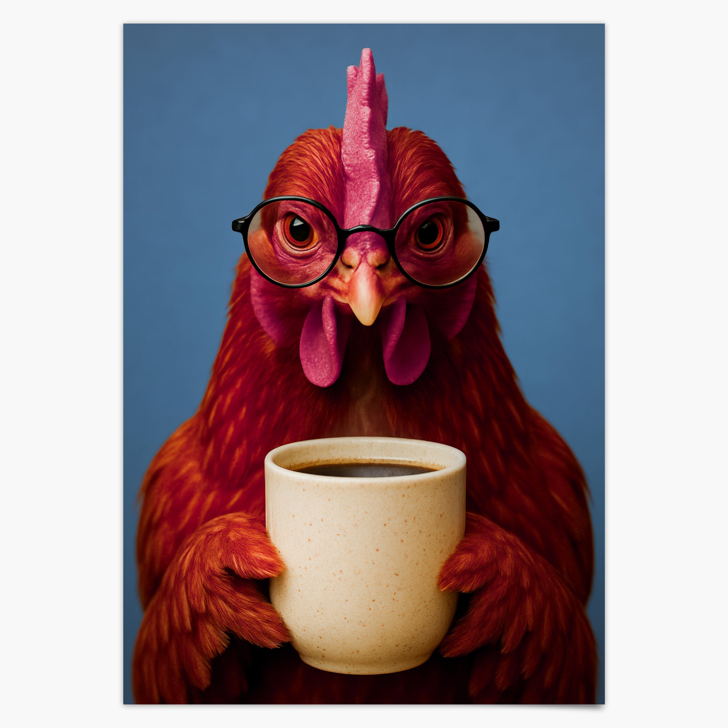 Poster Esszimmer Bild Huhn trinkt Kaffee Geschenk Hausbau, Küchen Deko