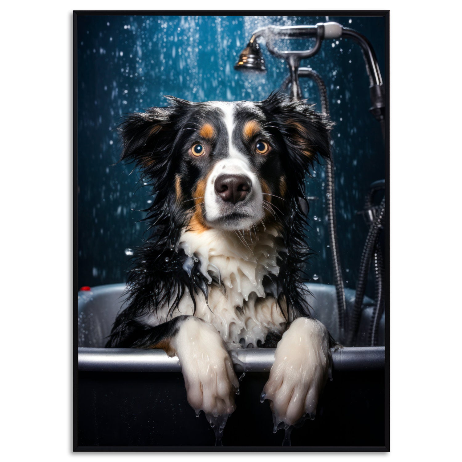 Hund in Badewanne Poster Badezimmer Bild Gäste WC Badezimmer Deko Bilder Lustig Trendige Poster Wanddeko Art Deco Wanddekoration Lustig