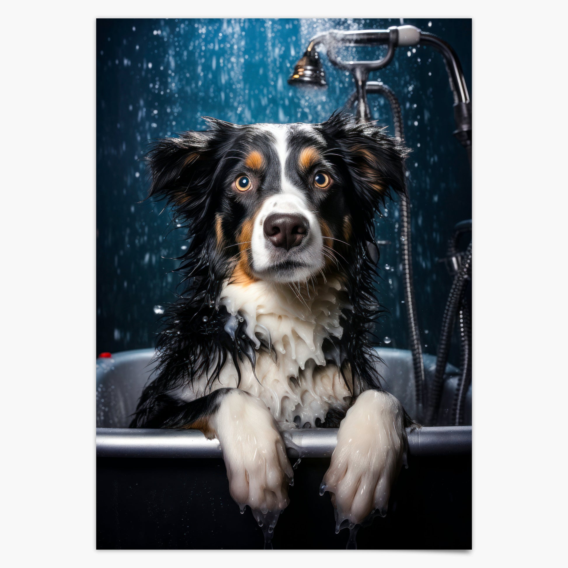 Hund in Badewanne Poster Badezimmer Bild Gäste WC Badezimmer Deko Bilder Lustig Trendige Poster Wanddeko Art Deco Wanddekoration Lustig