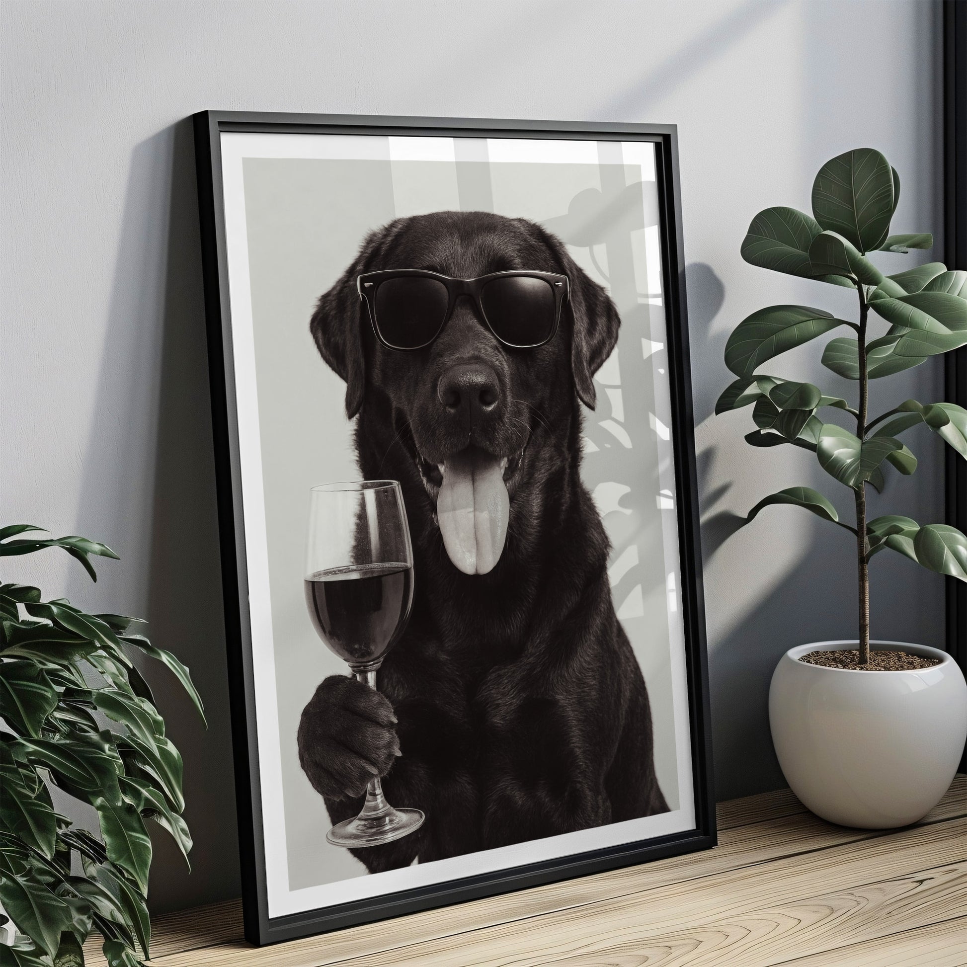Labrador trinkt Wein Poster Vintage Druck - Wandkunst für deine Küche & Esszimmer