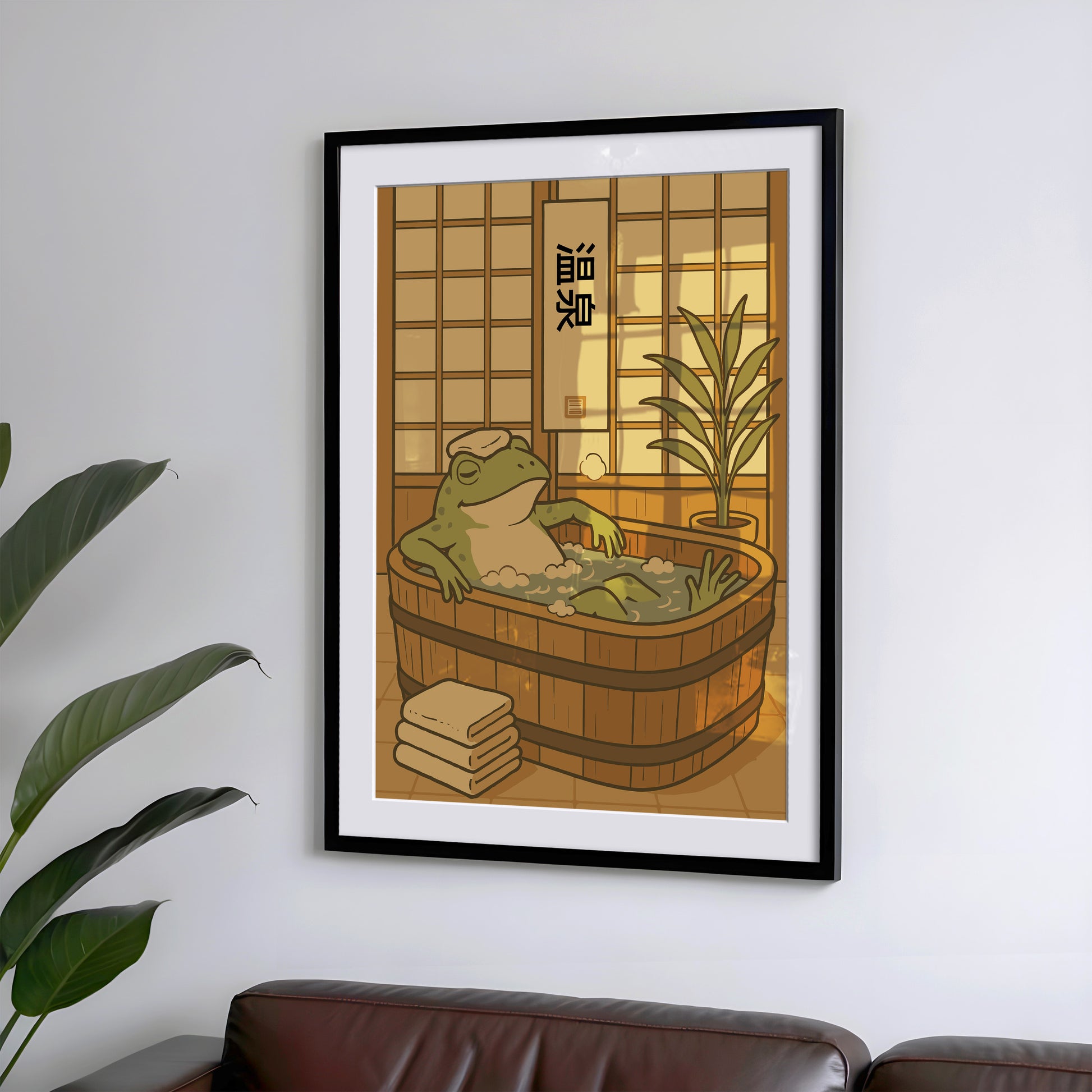 Japanischer Frosch in der Badewanne Poster Badezimmer Dekoration – Japanische Wandkunst