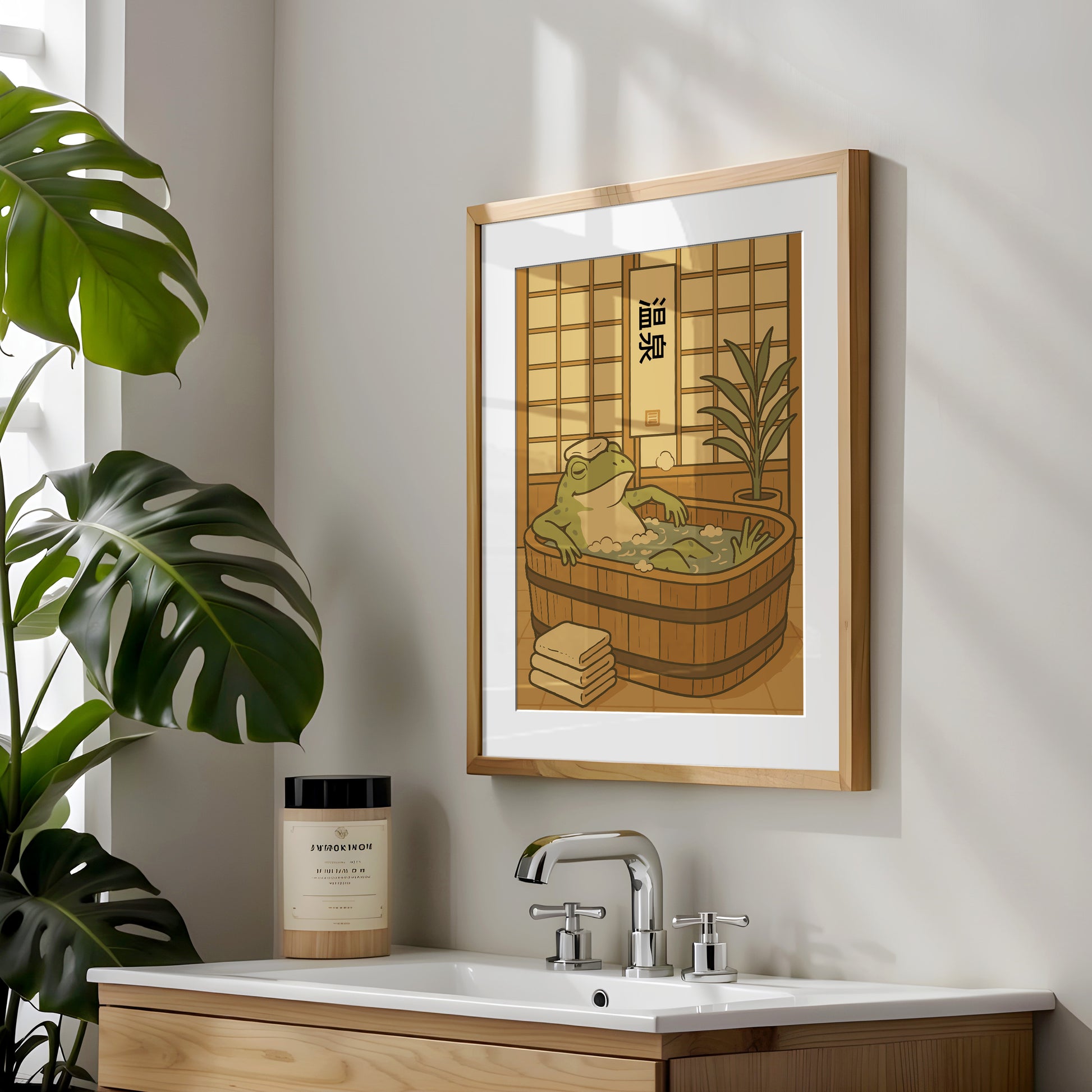 Japanischer Frosch in der Badewanne Poster Badezimmer Dekoration – Japanische Wandkunst