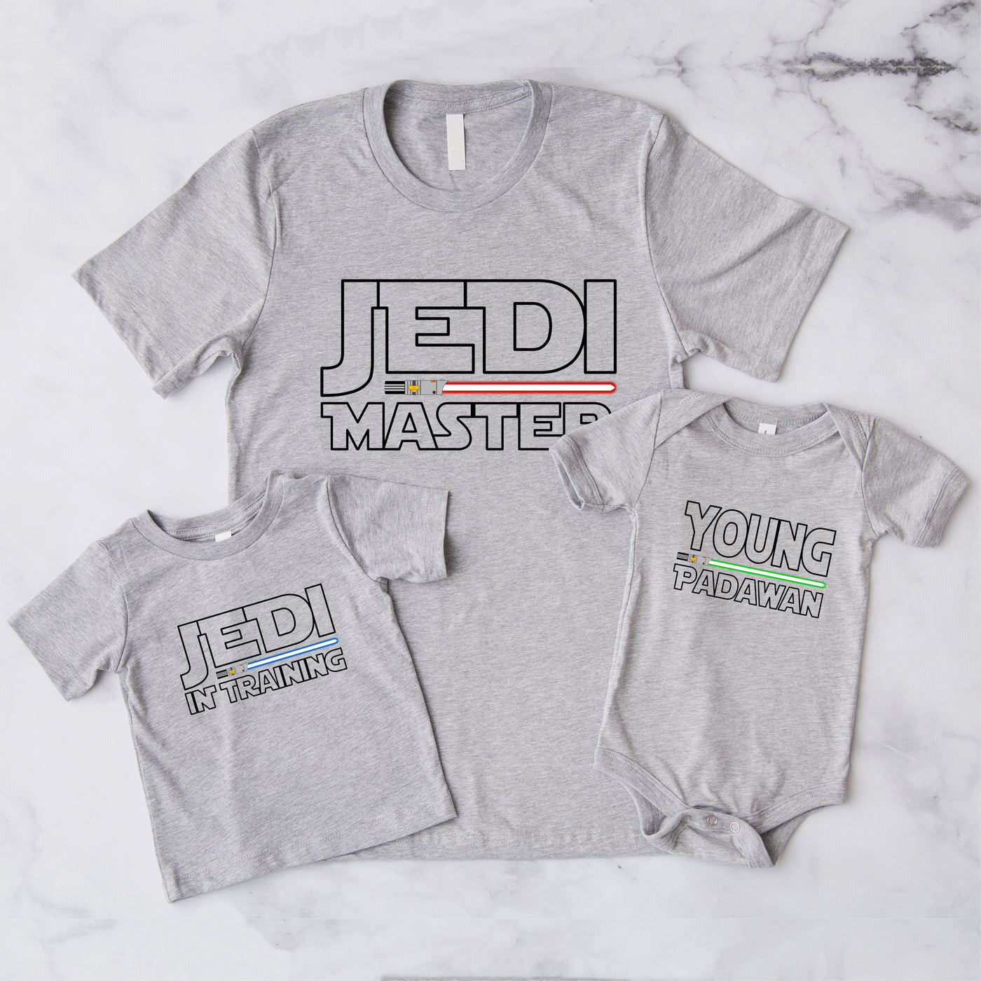 Vater Sohn Partnerlook Jedi Master Young Padawan Shirts Mutter Tochter Outfit Vater Baby Geschenk Babybody bedruckt Vatertagsgeschenk Galaxy