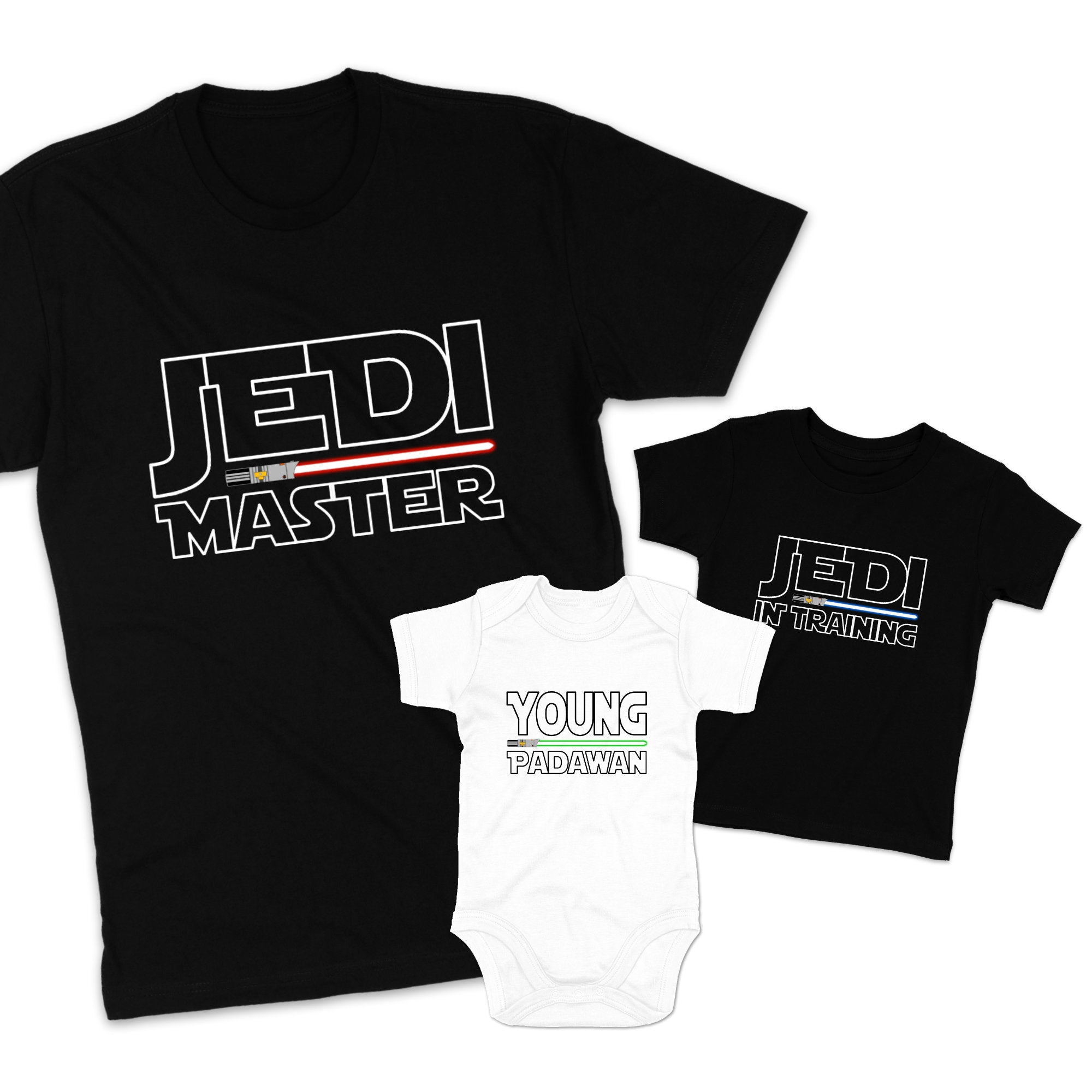 Vater Sohn Partnerlook Jedi Master Young Padawan Shirts Mutter Tochter Outfit Vater Baby Geschenk Babybody bedruckt Vatertagsgeschenk Galaxy