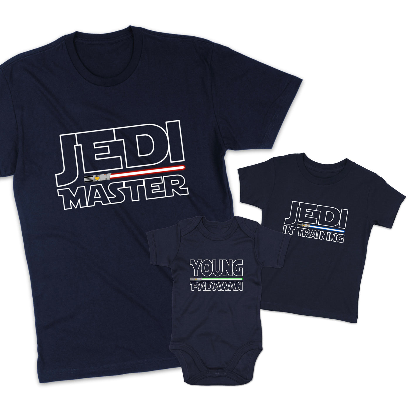 Vater Sohn Partnerlook Jedi Master Young Padawan Shirts Mutter Tochter Outfit Vater Baby Geschenk Babybody bedruckt Vatertagsgeschenk Galaxy