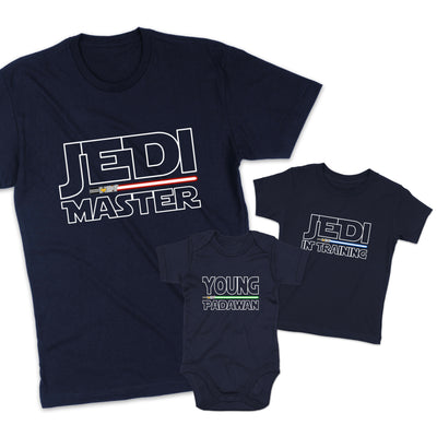 Vater Sohn Partnerlook Jedi Master Young Padawan Shirts Mutter Tochter Outfit Vater Baby Geschenk Babybody bedruckt Vatertagsgeschenk Galaxy