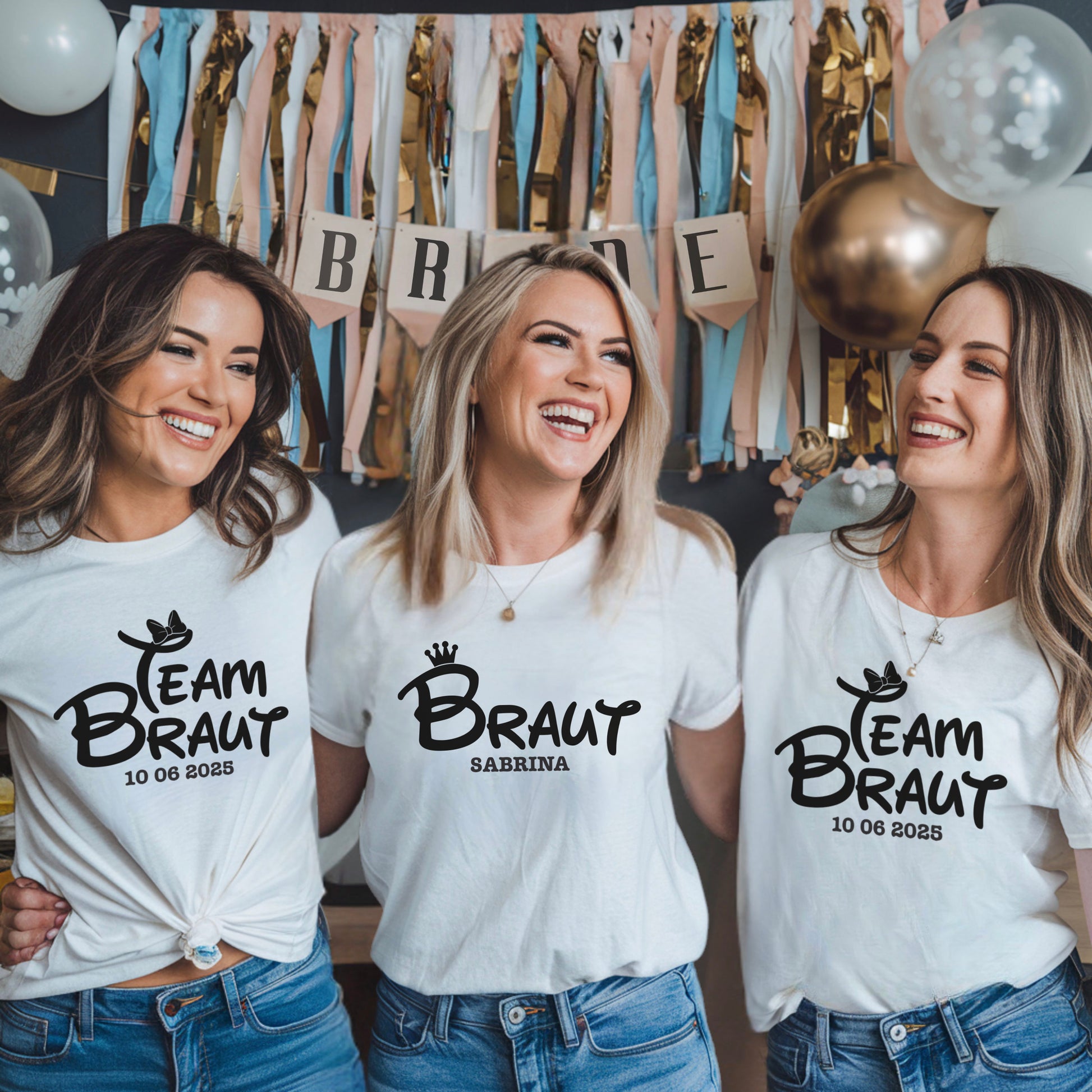 Braut und Team Braut Shirts JGA T-Shirt Frauen Junggesellinnenabschied Personalisiert Braut Shirt Jga Frauen Team Bride Shirts Lustig JGA