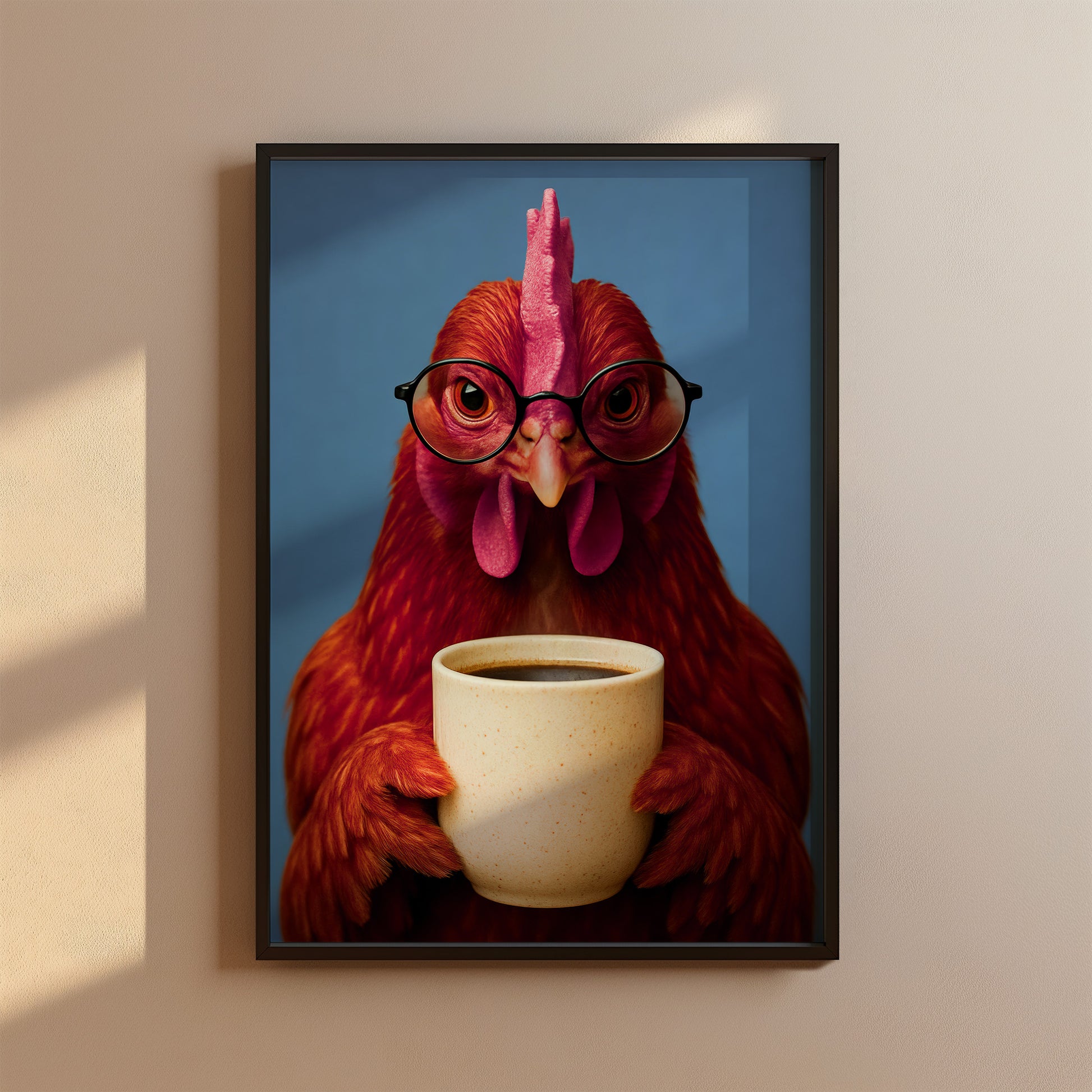 Poster Esszimmer Bild Huhn trinkt Kaffee Geschenk Hausbau, Küchen Deko