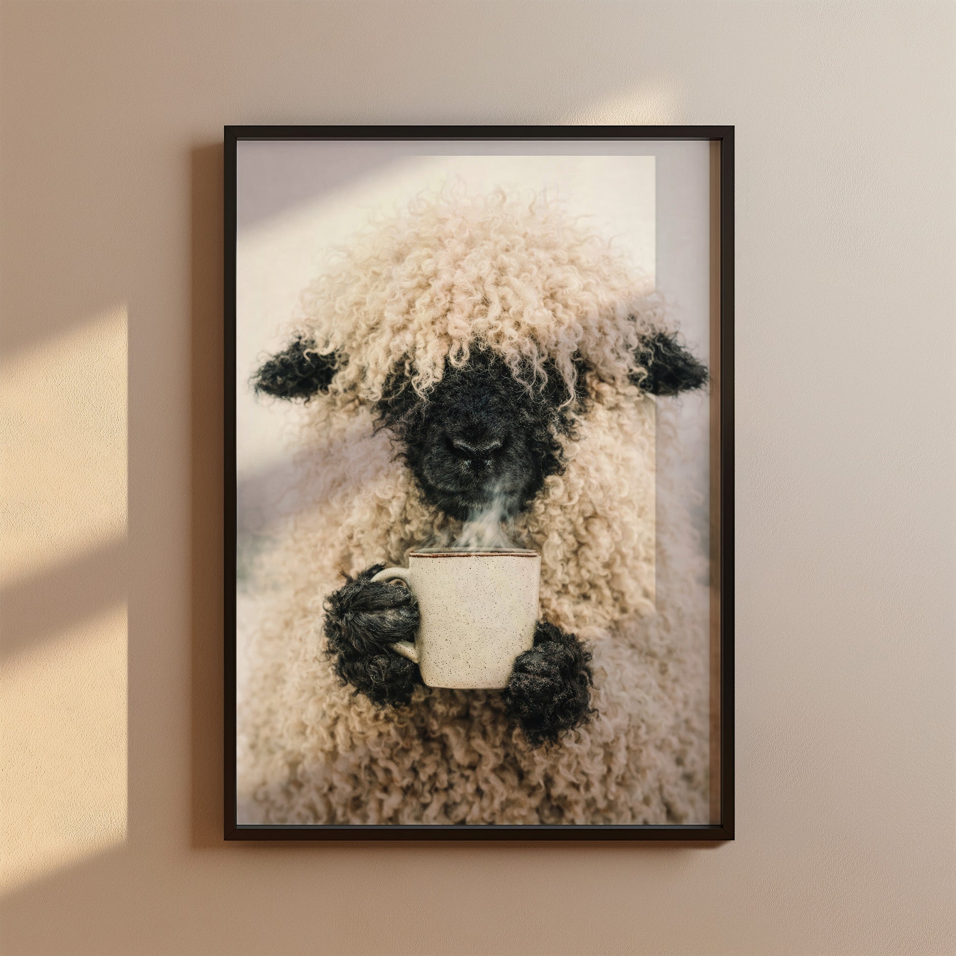 Schaf Trinkt Kaffee Wanddeko für Esszimmer, Küche & Büro