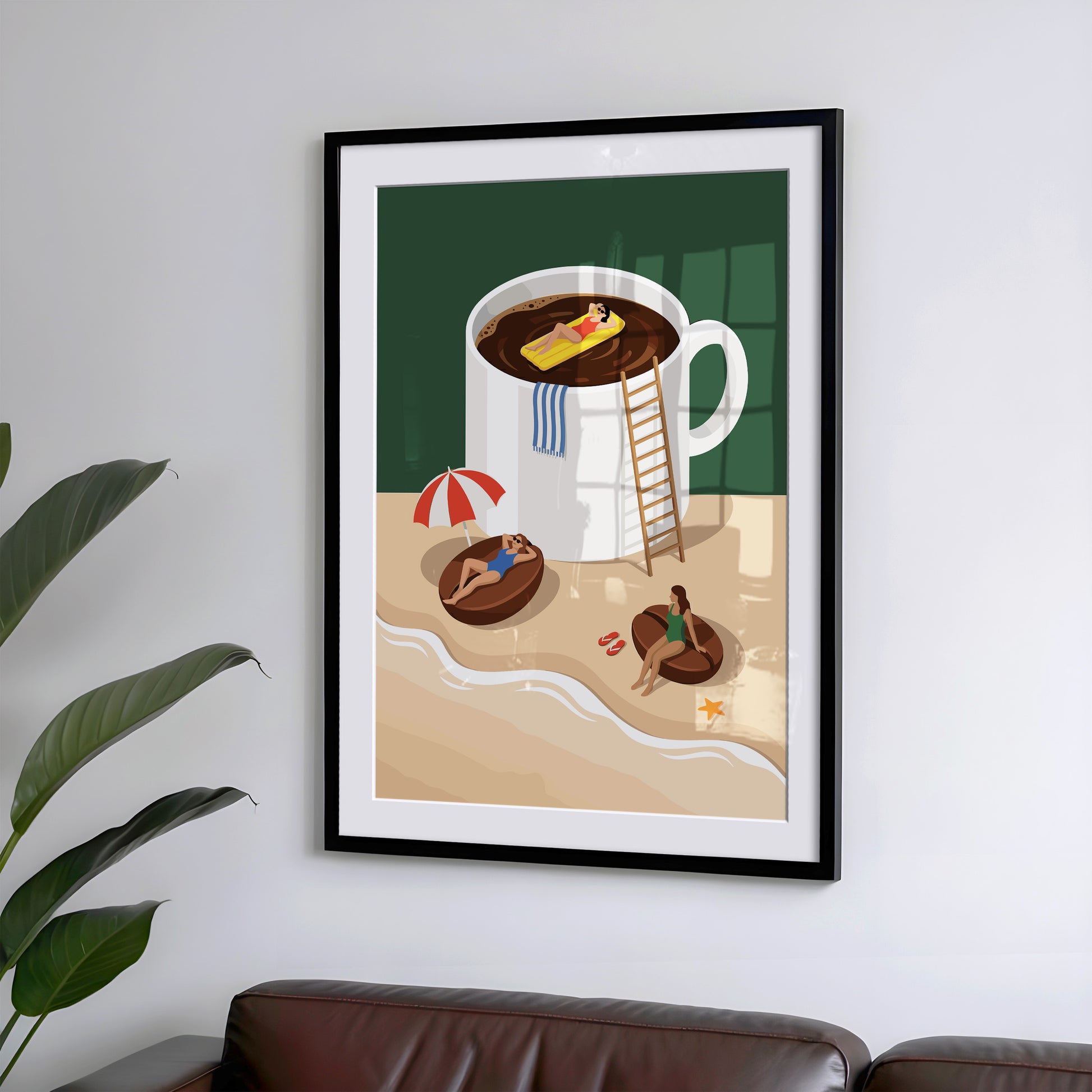 Lustiges Küchen Kaffee Poster - Kaffee Strand Szene - Modernes Wohndekor Esszimmer