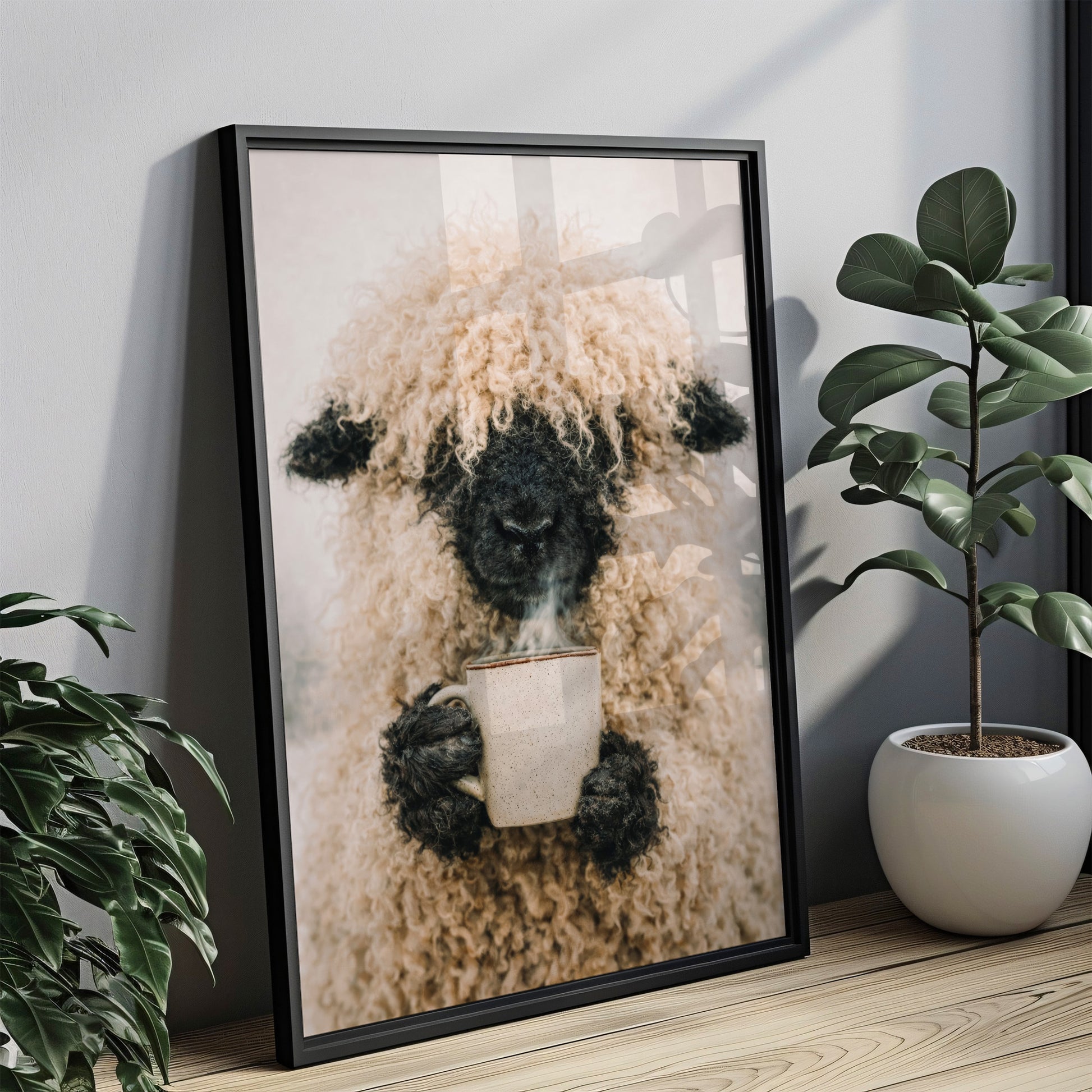 Schaf Trinkt Kaffee Wanddeko für Esszimmer, Küche & Büro