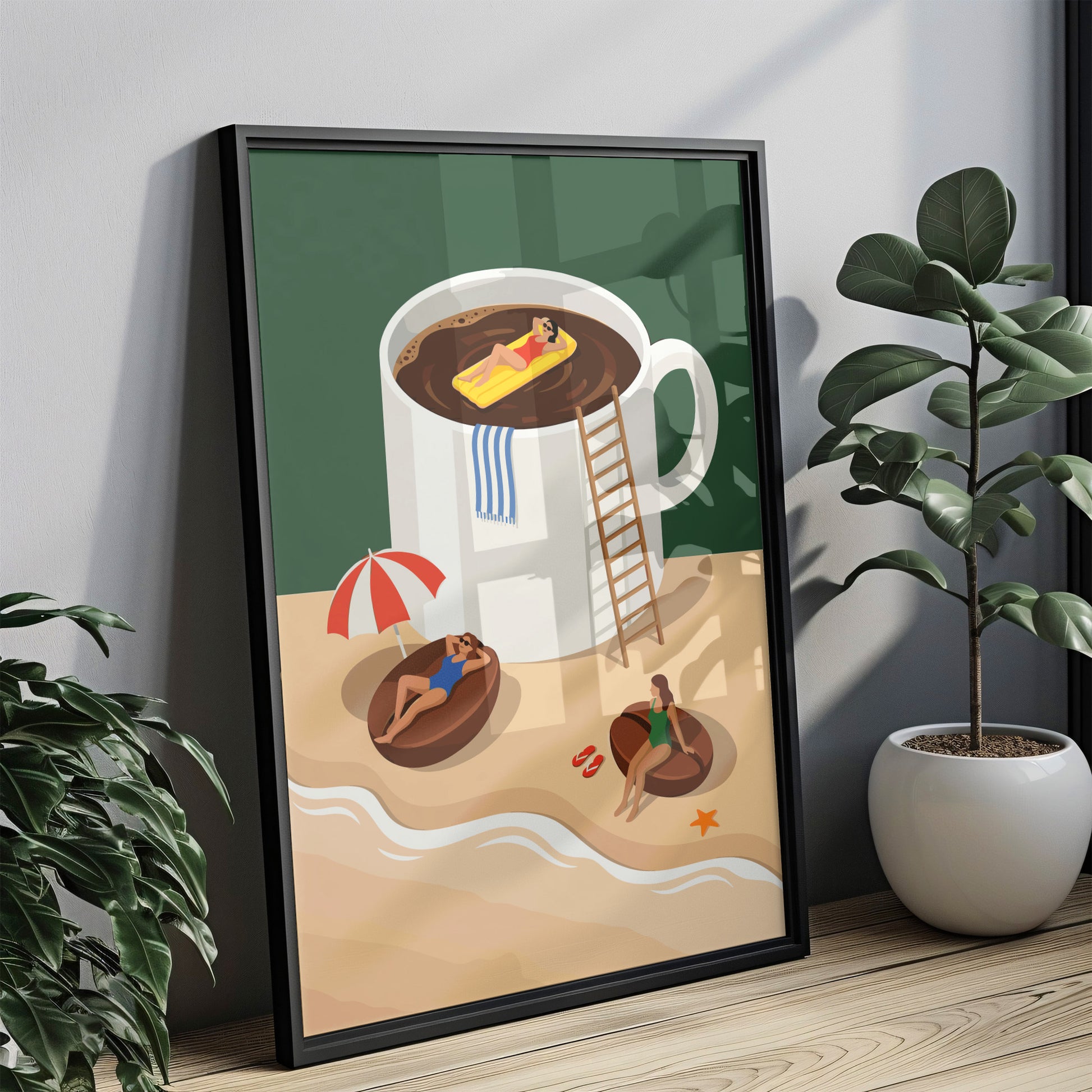 Lustiges Küchen Kaffee Poster - Kaffee Strand Szene - Modernes Wohndekor Esszimmer