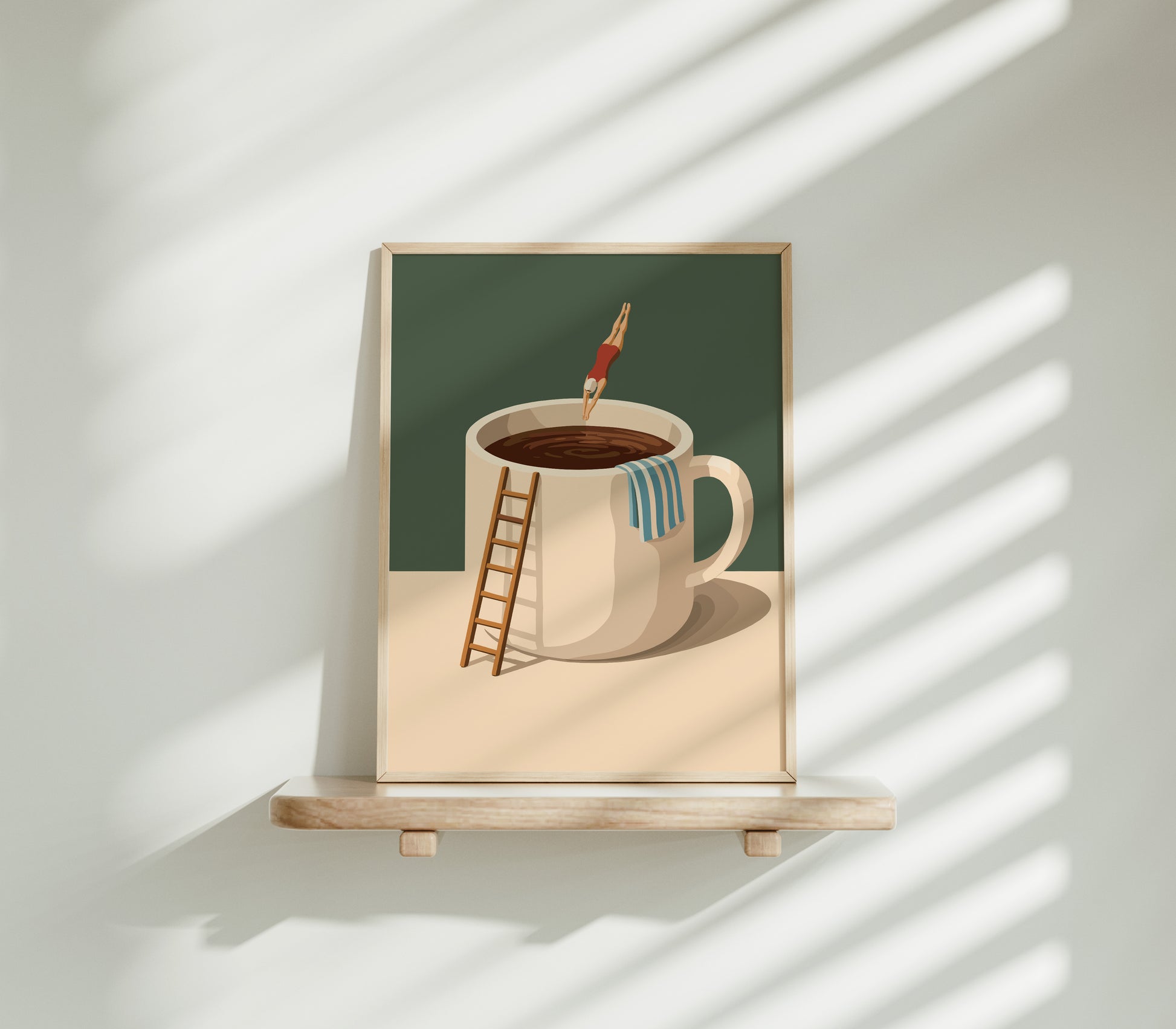 Taucher springt in Kaffeebecher - Lustiges Küchen Poster - Modernes Wohndekor Esszimmer