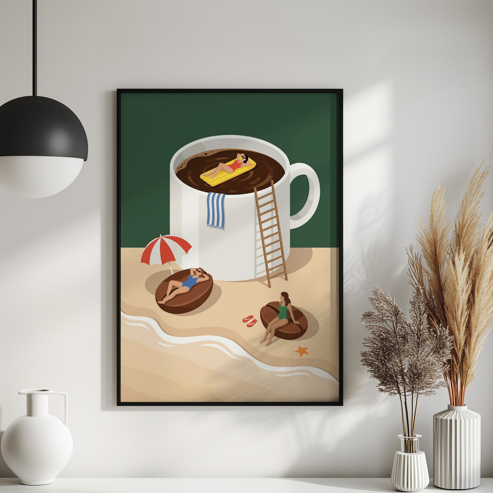 Lustiges Küchen Kaffee Poster - Kaffee Strand Szene - Modernes Wohndekor Esszimmer