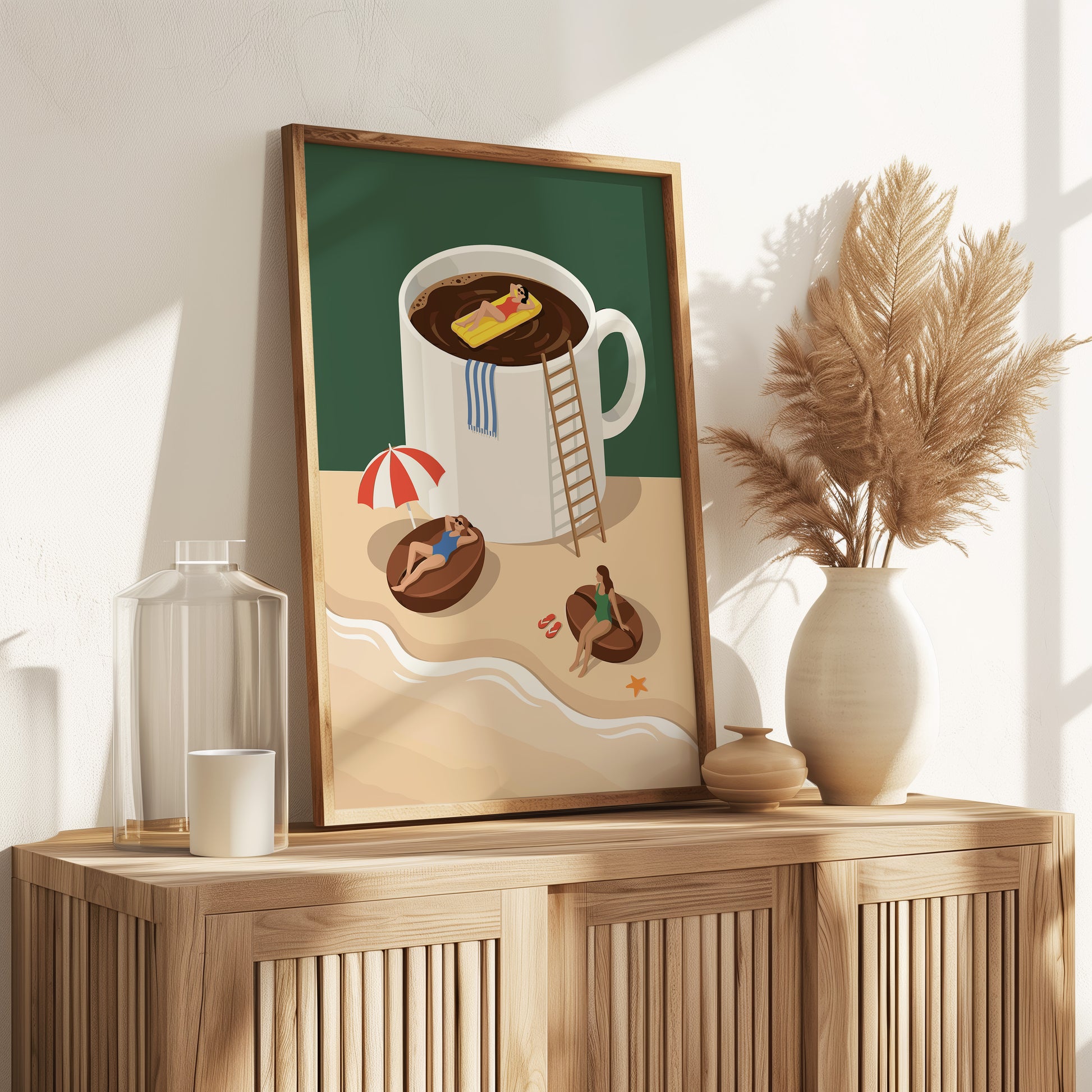Lustiges Küchen Kaffee Poster - Kaffee Strand Szene - Modernes Wohndekor Esszimmer