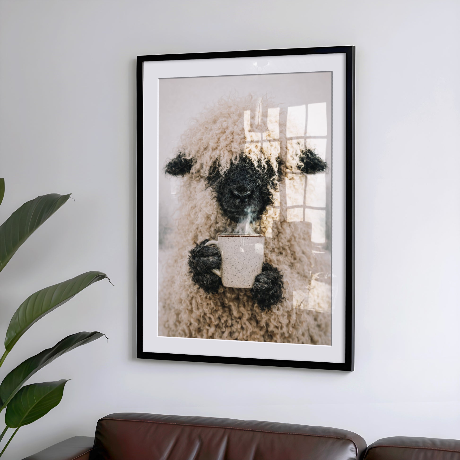 Schaf Trinkt Kaffee Wanddeko für Esszimmer, Küche & Büro
