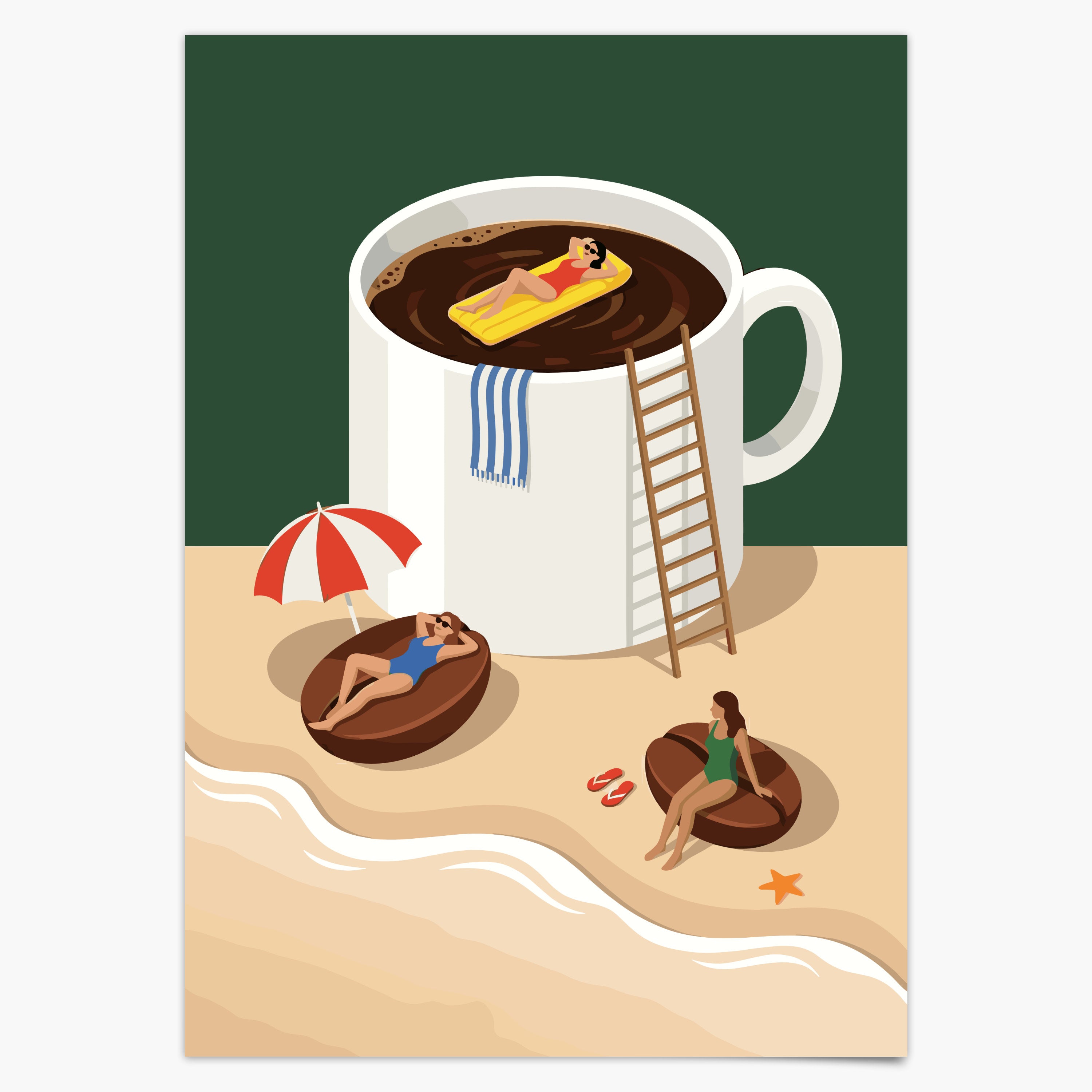 Lustiges Küchen Kaffee Poster - Kaffee Strand Szene - Modernes Wohndekor Esszimmer
