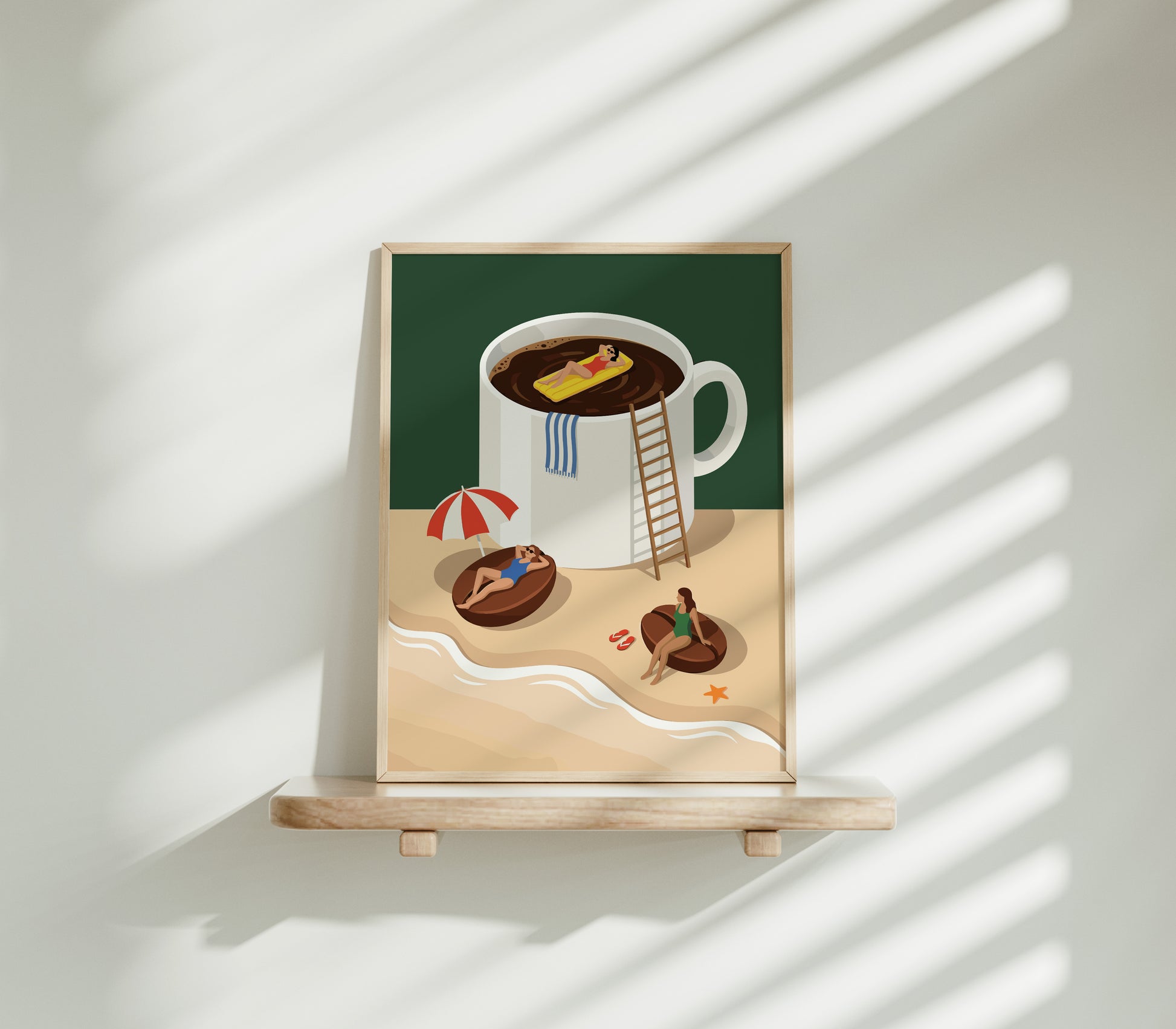 Lustiges Küchen Kaffee Poster - Kaffee Strand Szene - Modernes Wohndekor Esszimmer
