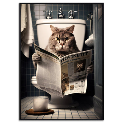 Katze auf Klo Poster für Gäste WC und Badezimmer Bilder Bad Deko Lustige Poster Badezimmer Katze liest Zeitung auf der Toilette Art Deco
