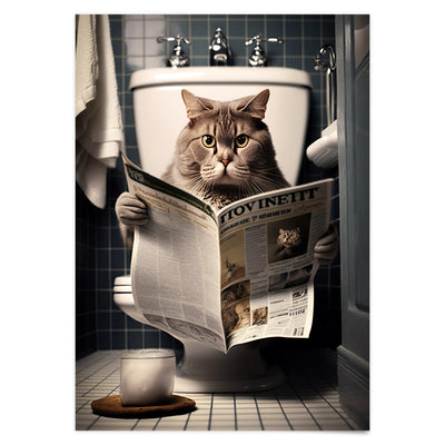 Katze auf Klo Poster für Gäste WC und Badezimmer Bilder Bad Deko Lustige Poster Badezimmer Katze liest Zeitung auf der Toilette Art Deco