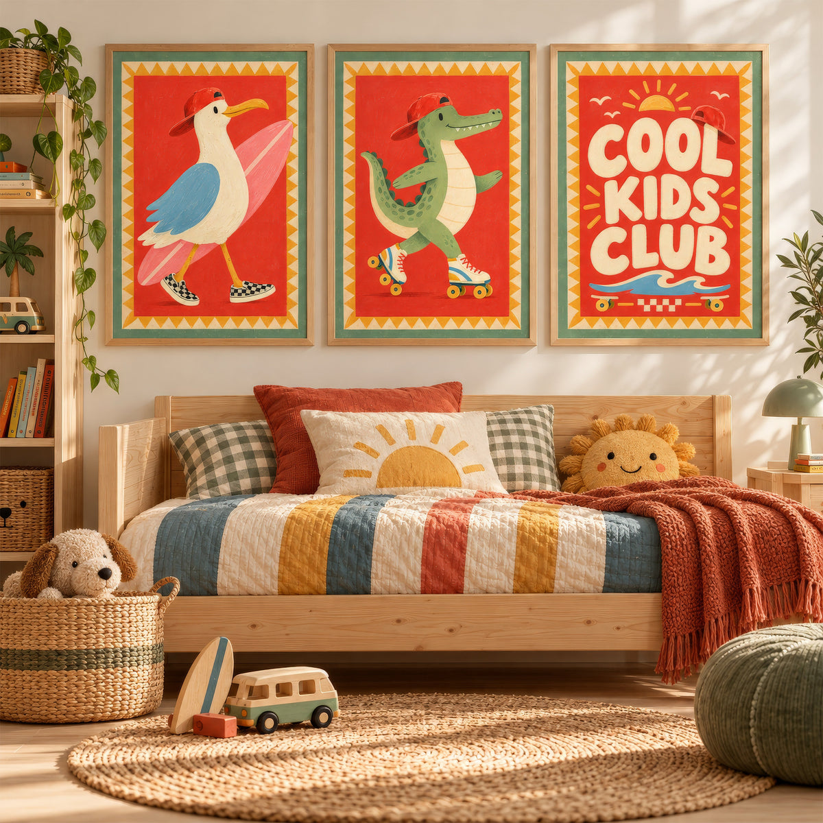 Kinderzimmer Poster Set Retro Bilder Tiere, Möwe Krokodil Schildkröte, Cool Kids Club Babyzimmer Deko Geschenk zur Geburt einzeln oder Set