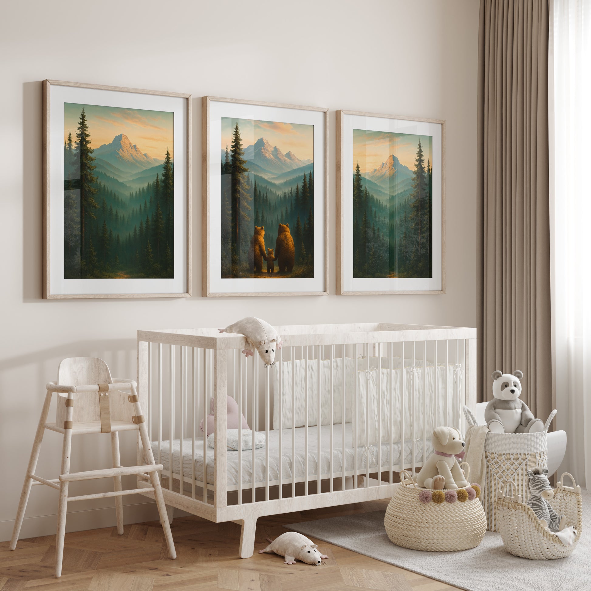 Kinderzimmer Poster Set Tiere - 3 Bären Familie - Babyzimmer Drucke