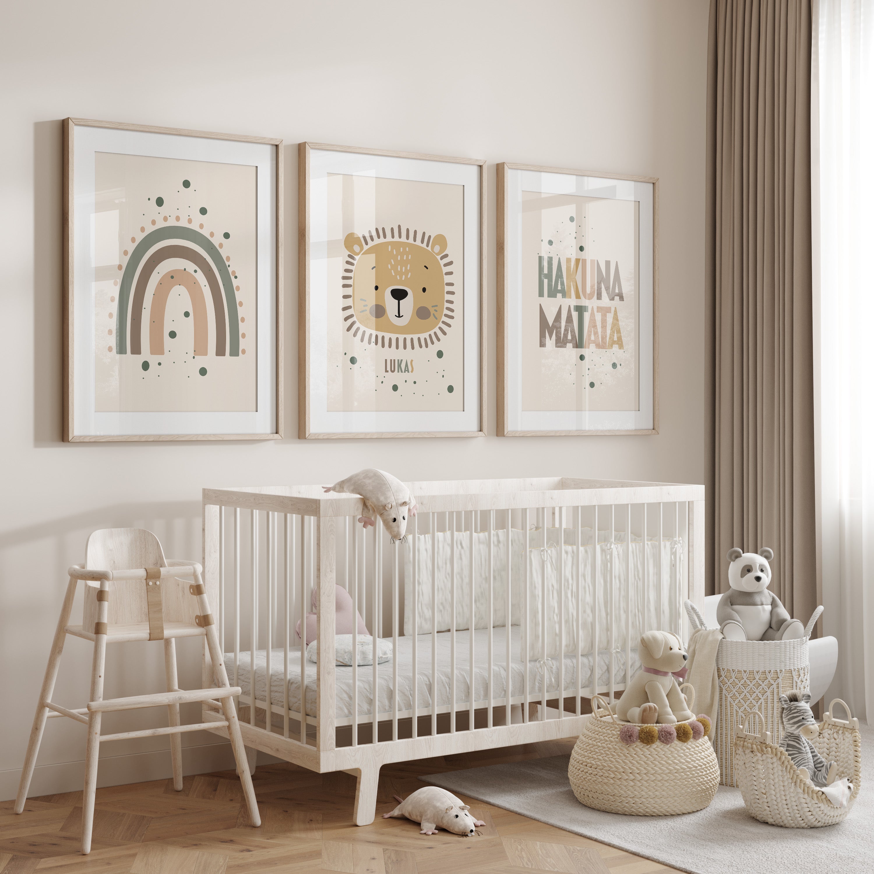Kinderzimmer Poster Löwe, Regenbogen, Hakuna Matata Boho Prints Personalisiert
