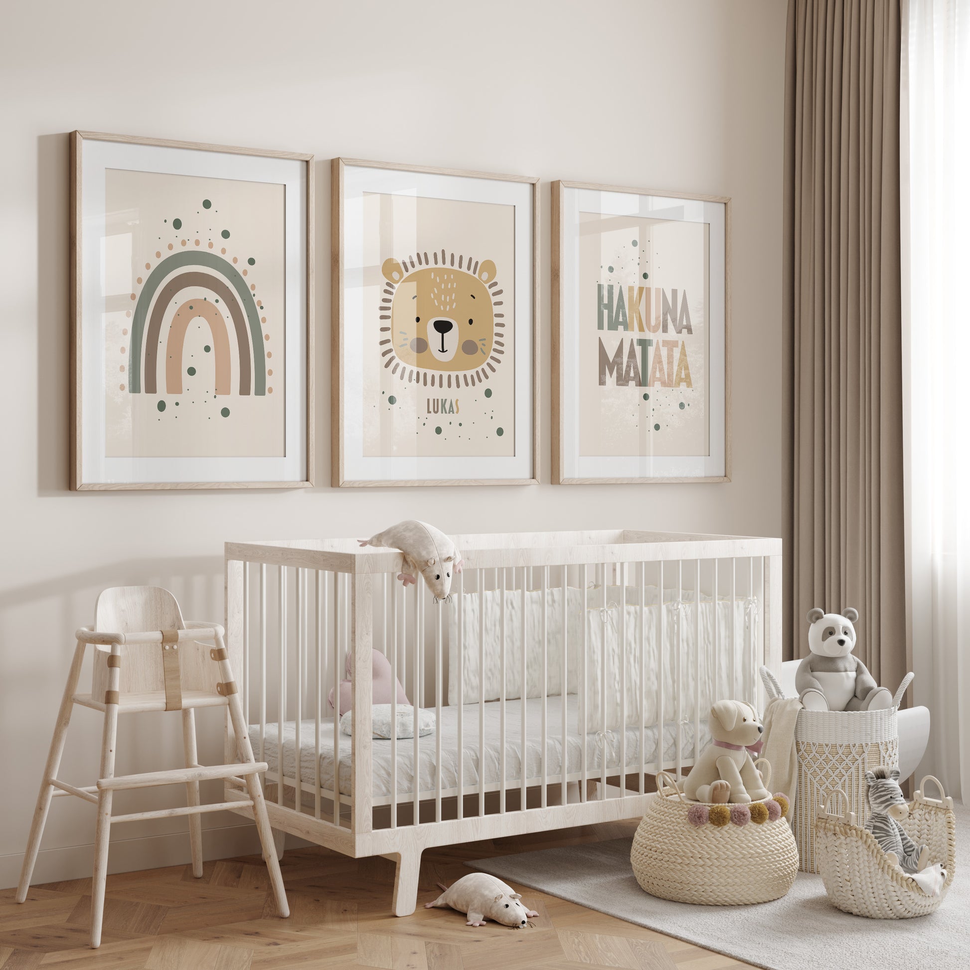 Kinderzimmer Poster Löwe, Regenbogen, Hakuna Matata Boho Prints Personalisiert