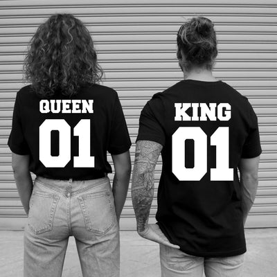 King Queen Pärchen Shirts KING 01 Partner T-Shirt QUEEN 01 Pärchenshirts für Paare Couple Tees Wunschzahlen Shirts für Paare Valentinstag