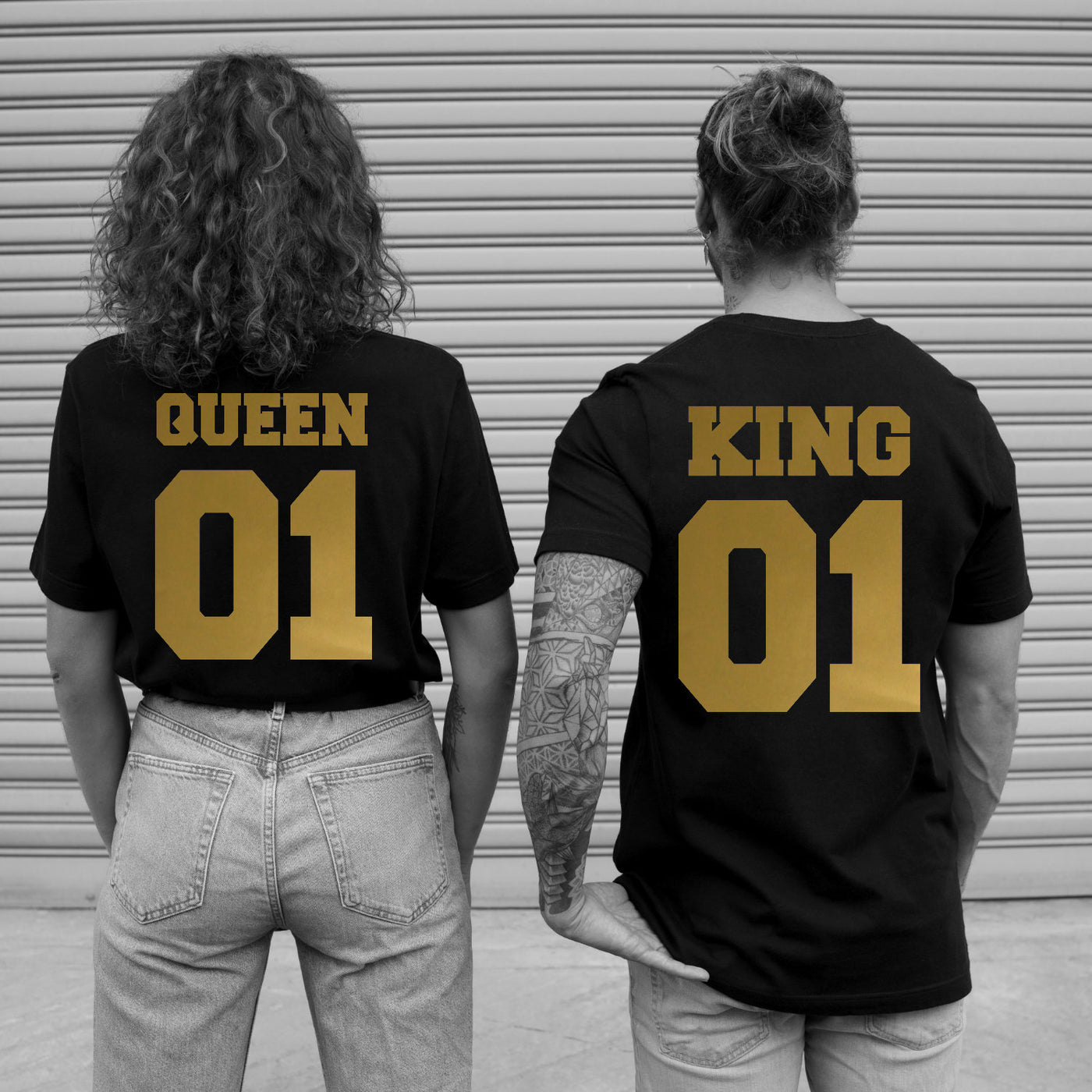 King Queen Pärchen Shirts KING 01 Partner T-Shirt QUEEN 01 Pärchenshirts für Paare Couple Tees Wunschzahlen Shirts für Paare Valentinstag