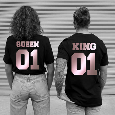 King Queen Pärchen Shirts KING 01 Partner T-Shirt QUEEN 01 Pärchenshirts für Paare Couple Tees Wunschzahlen Shirts für Paare Valentinstag