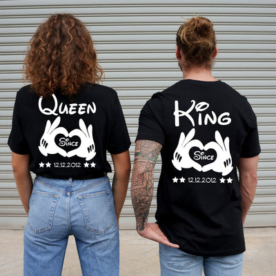 KING und QUEEN Shirts mit Händen und Wunschdatum Pärchenshirts im SET
