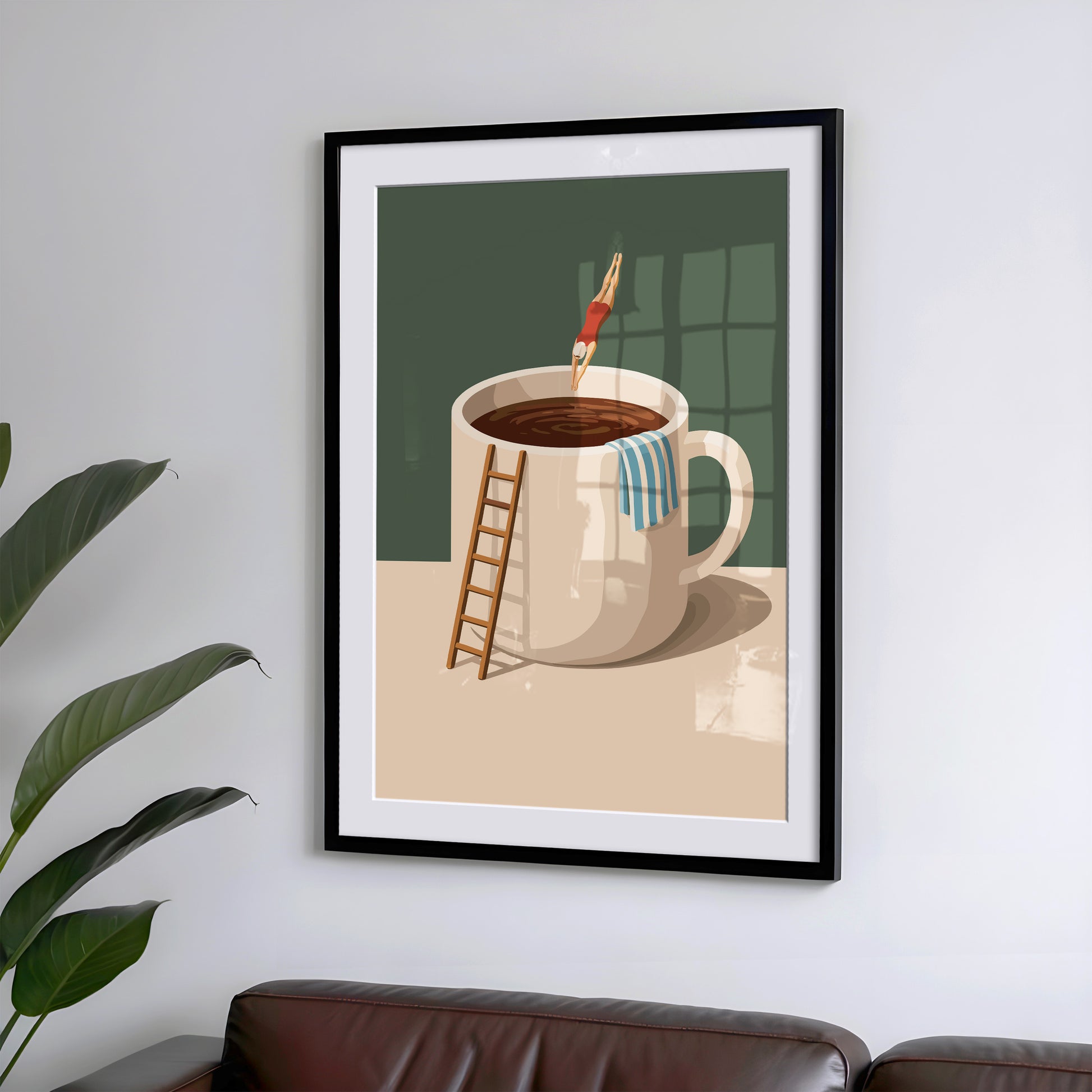 Taucher springt in Kaffeebecher - Lustiges Küchen Poster - Modernes Wohndekor Esszimmer