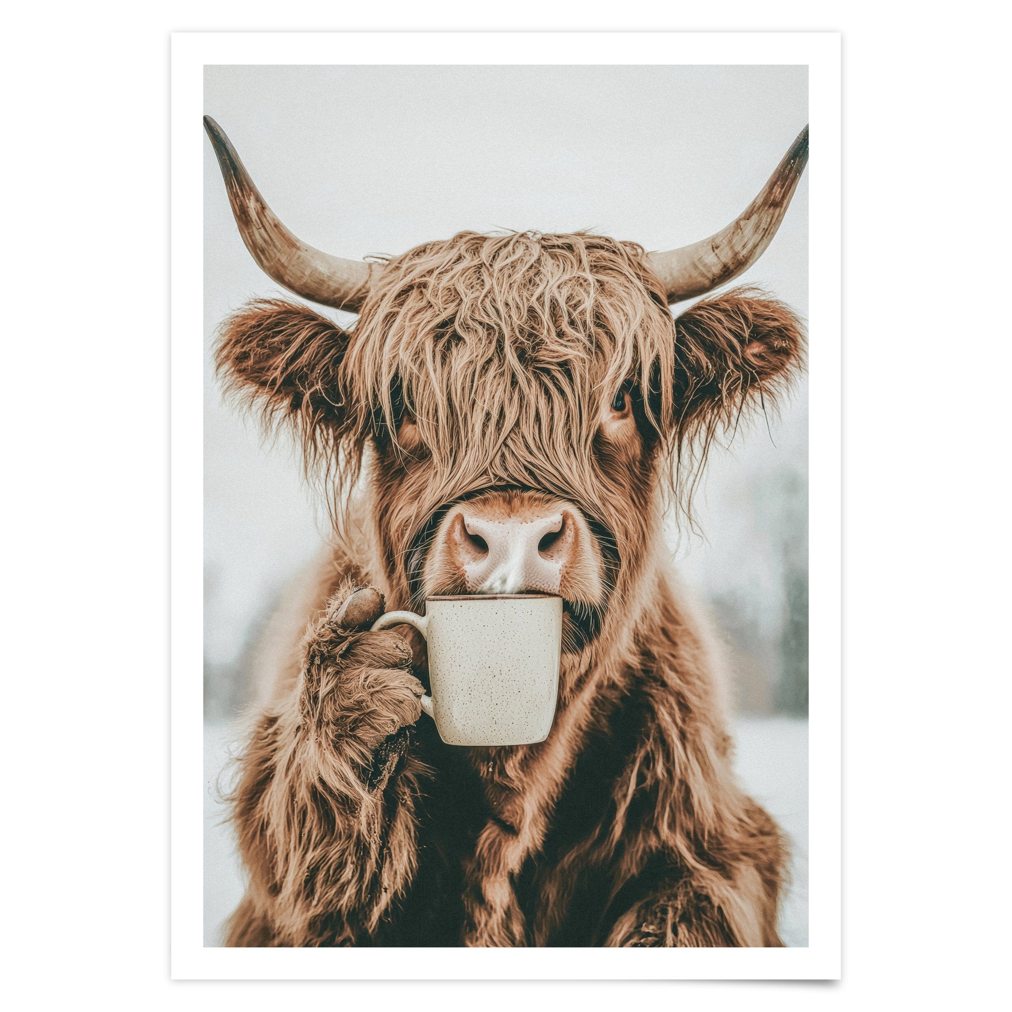 Küchen Prints Kaffeeposter Highland Kuh Trinkt Kaffee Esszimmer Bild Küchen Poster Küchen Deko Wand Kaffee Geschenk Umzug Highland Cow