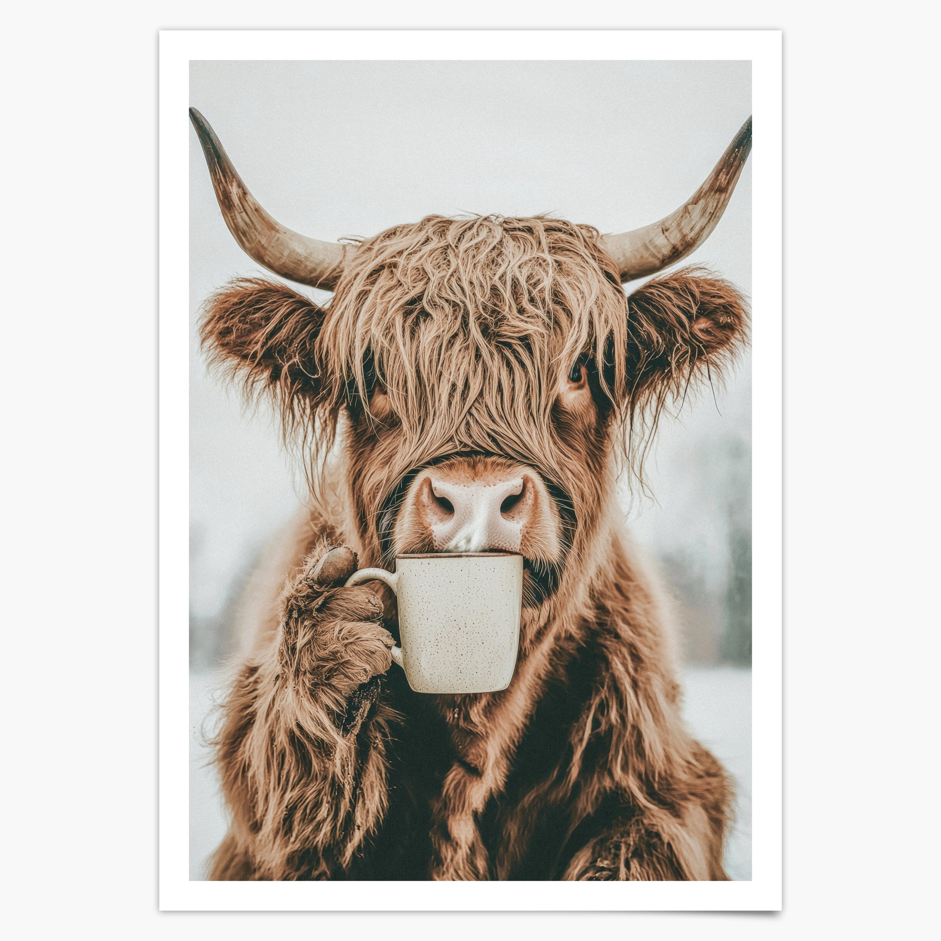 Küchen Prints Kaffeeposter Highland Kuh Trinkt Kaffee Esszimmer Bild Küchen Poster Küchen Deko Wand Kaffee Geschenk Umzug Highland Cow