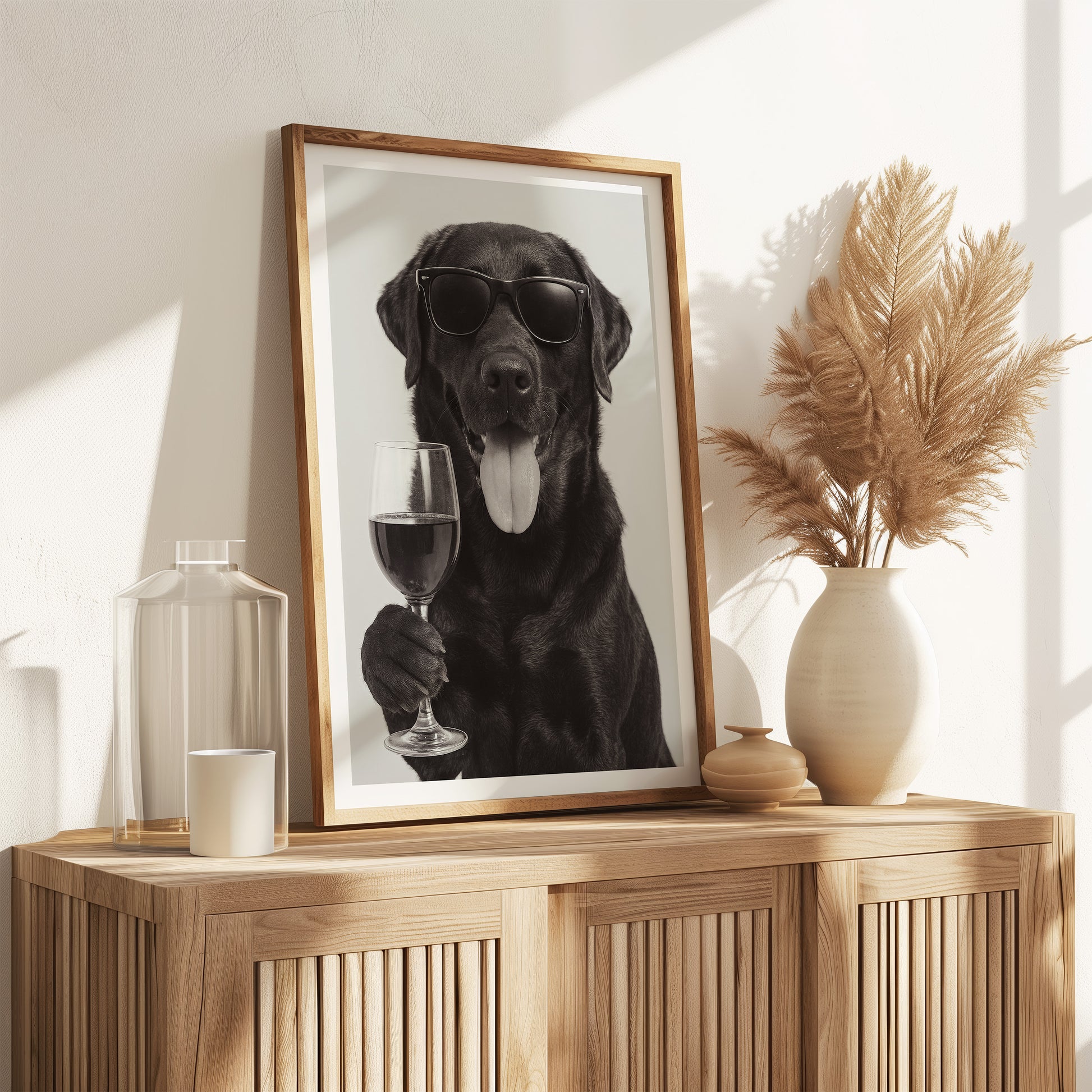 Labrador trinkt Wein Poster Vintage Druck - Wandkunst für deine Küche & Esszimmer