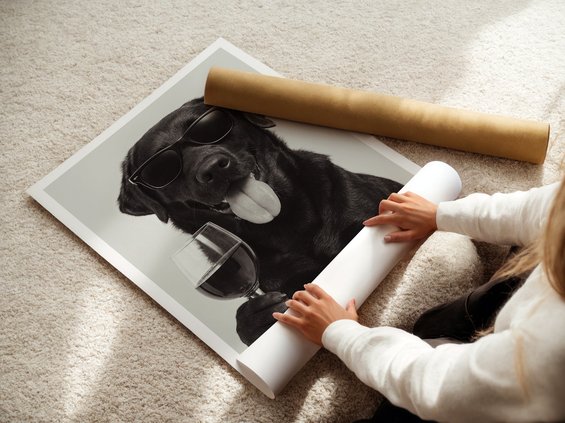 Labrador trinkt Wein Poster Vintage Druck - Wandkunst für deine Küche & Esszimmer